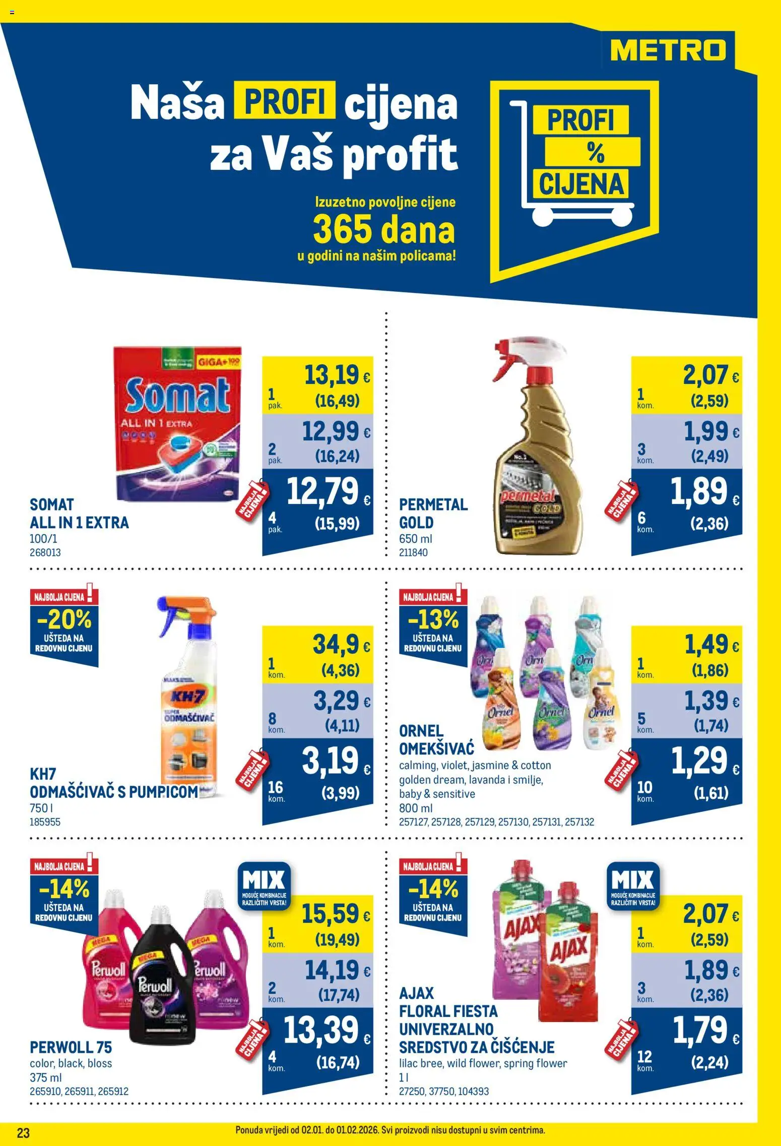 Metro katalog | vrijedi od 02.01.2026 | Stranica: 23 | Proizvodi: Omekšivač, Somat, Perwoll, Ajax