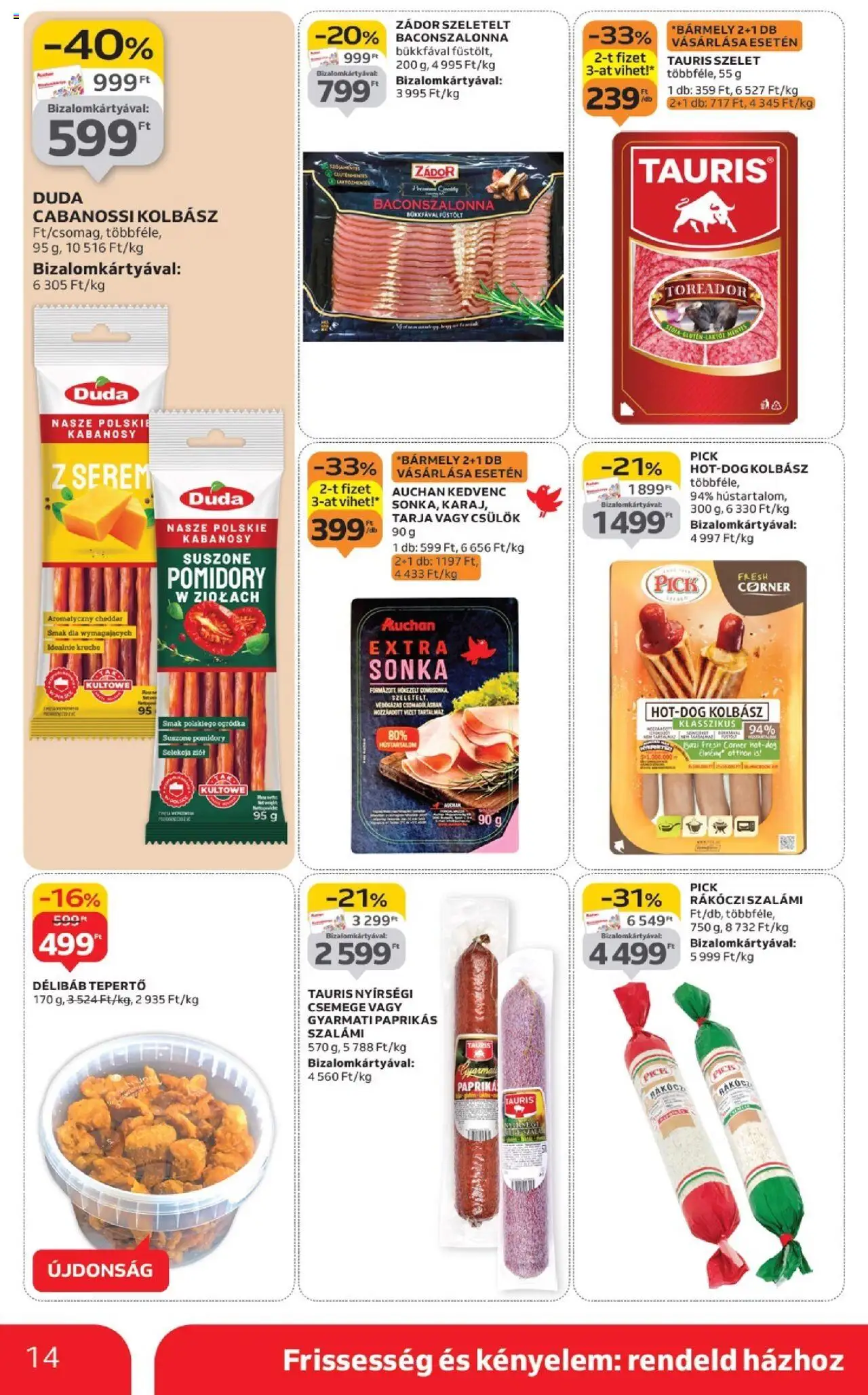 Auchan akciós ujság - amely érvényes a következő dátumtól: 02.10.2025 | Oldal: 14 | Termékek: Kolbász, Szalámi, Cheddar, Gluténmentes