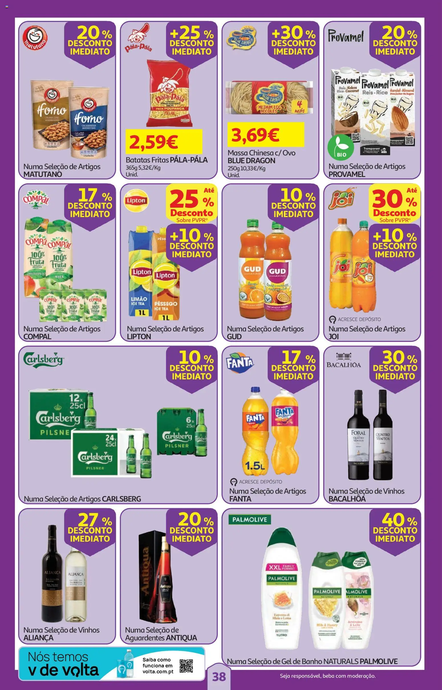 Auchan folheto │ válido de 23.04.2026 | Página: 38 | Produtos: Fanta, Aliança, Gel de banho, Massa