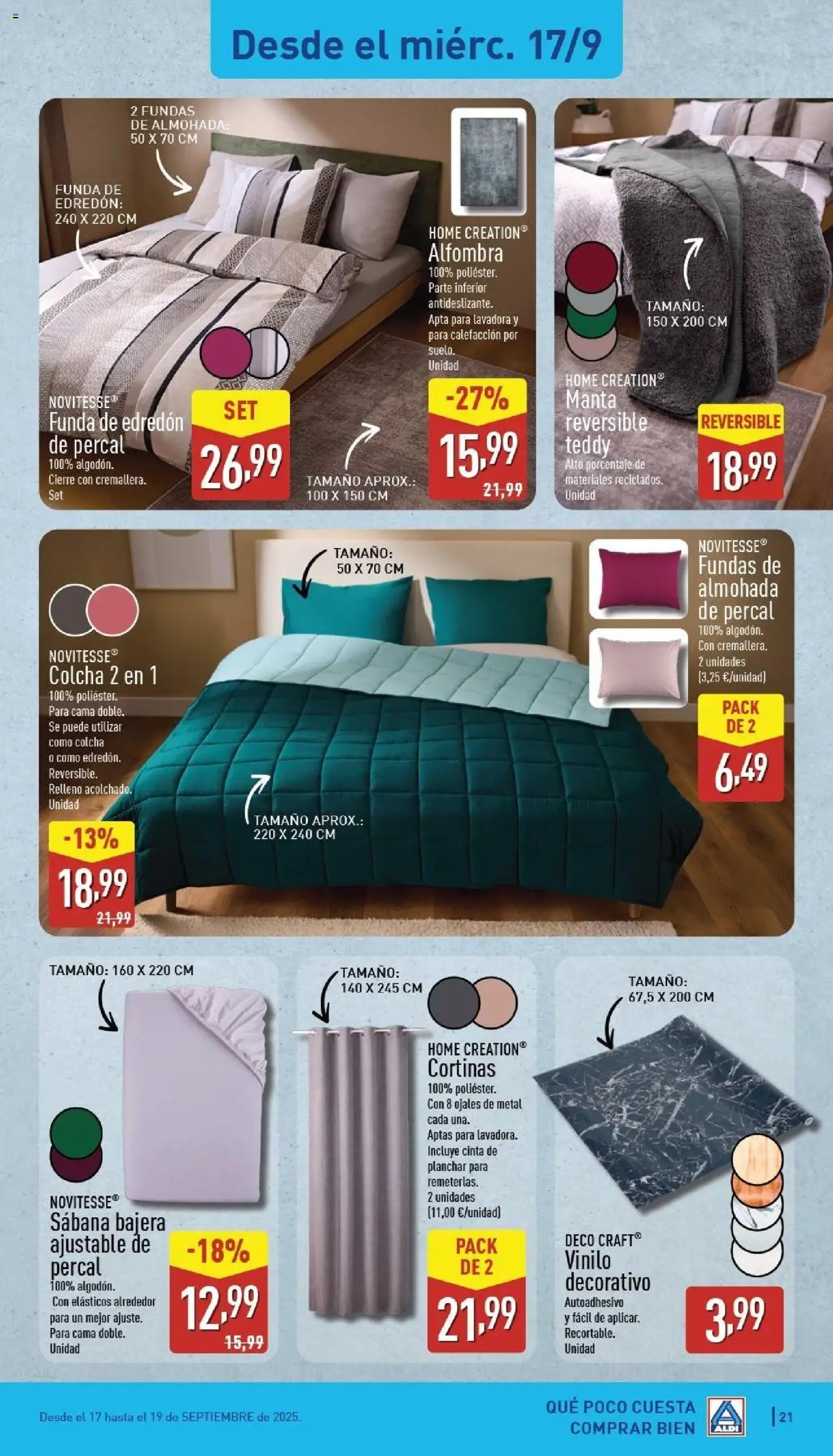 Aldi folleto Baleares │ válido desde el 15.09.2025 | Página: 21 | Productos: Funda, Almohada, Colcha, Alfombra