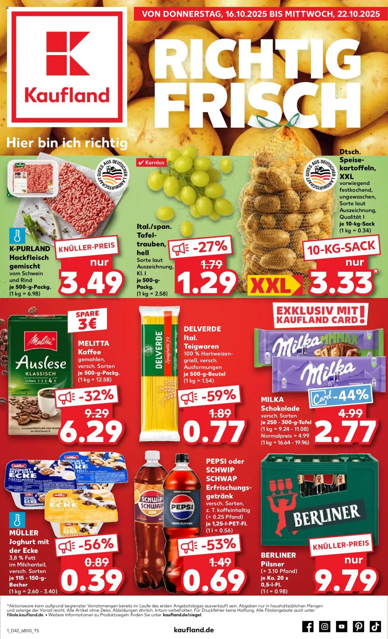 Kaufland prospekt Frankfurt (Oder)	 – gültig ab 16.10.2025 | Seite: 1 | Produkte: Berliner, Melitta, Joghurt, Milka