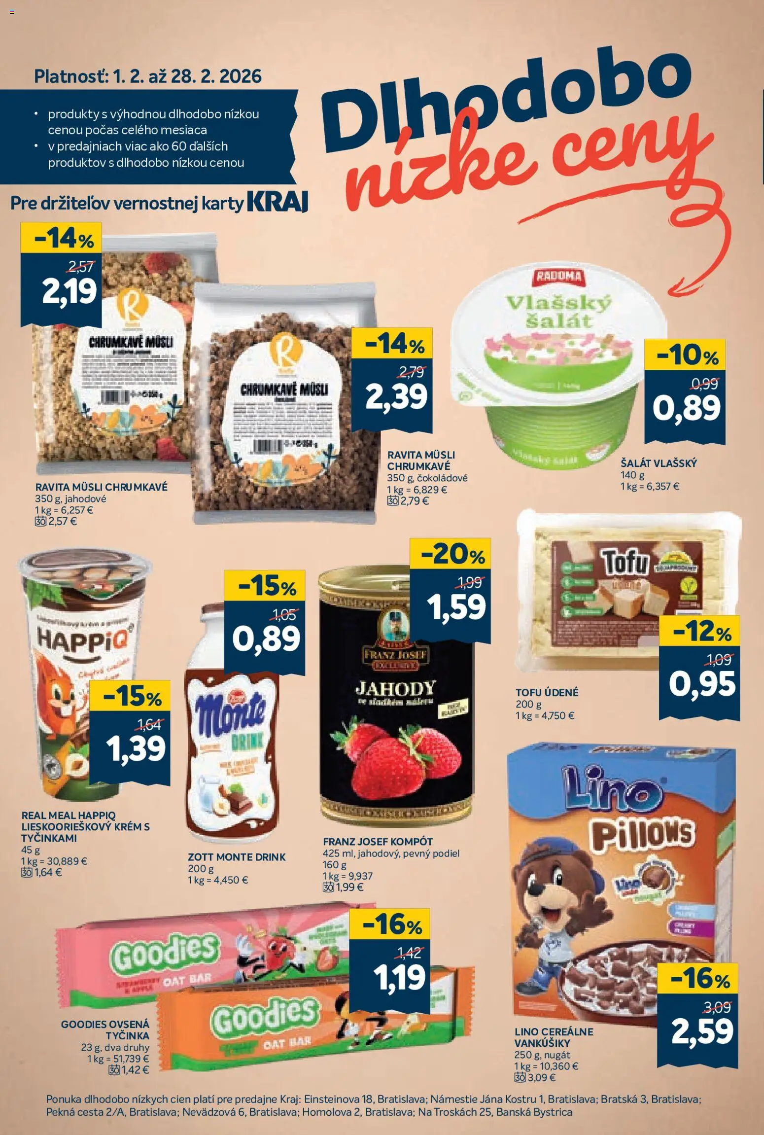 Nové Kraj akcie – leták je platný od 12.02.2026 | Strana: 14 | Produkty: Tofu, Jahody, Krém, Šalát