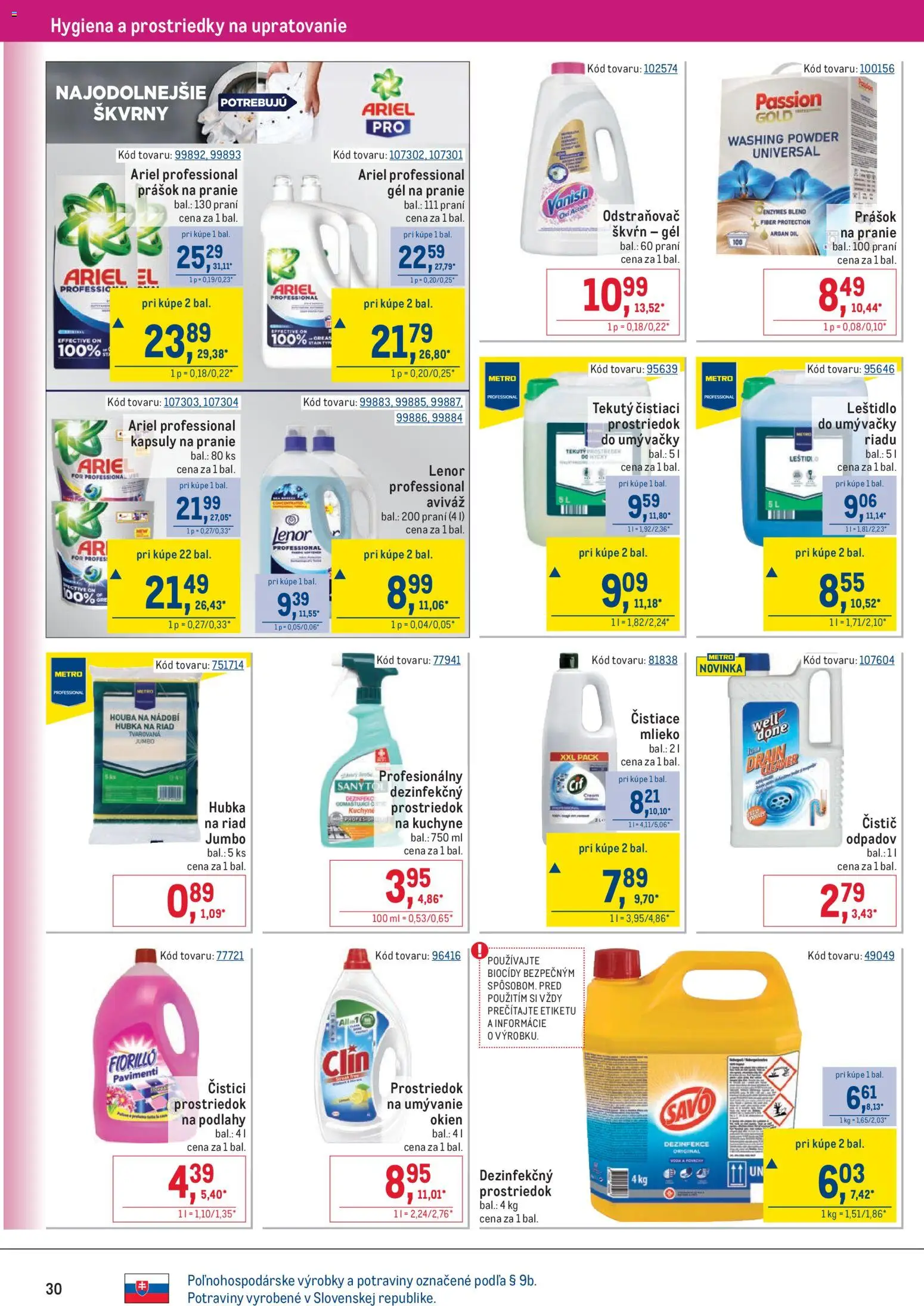Nové Metro akcie – leták je platný od 22.04.2026 | Strana: 30 | Produkty: Savo, Vanish, Hubka, Lenor