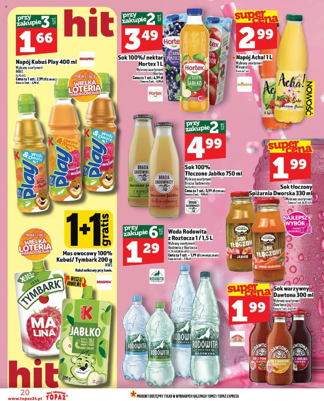Topaz Gazetka od 09.10.2025 | Strona: 20 | Produkty: Sake, Woda, Owoce, Sok warzywny