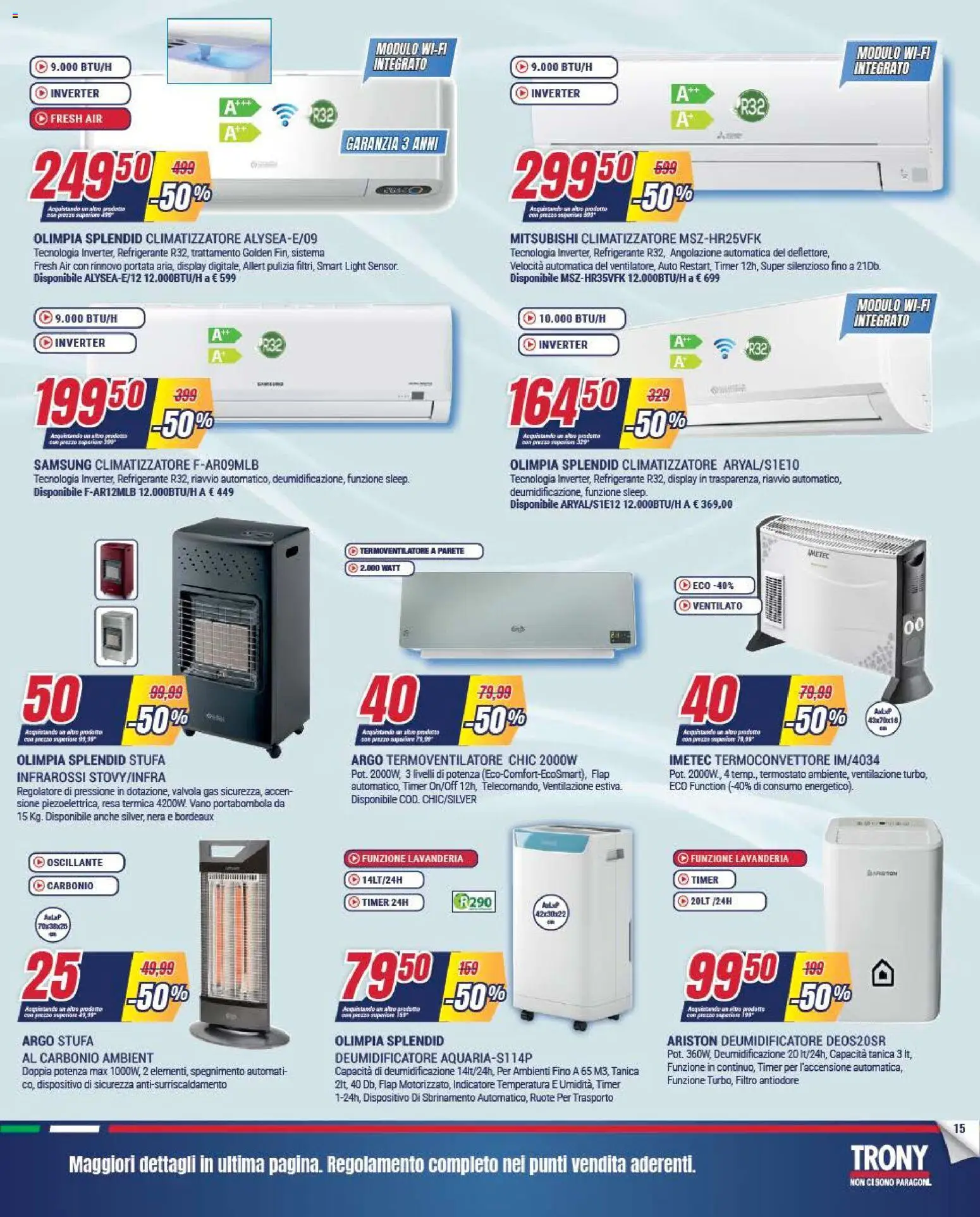 Volantino Trony del 04.12.2025 | Pagina: 15 | Prodotti: Climatizzatore, Deumidificatore, Stufa, Samsung