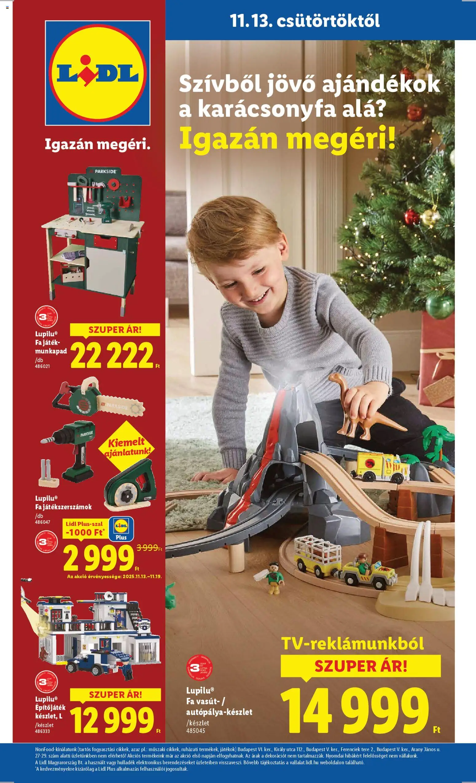 Lidl akciós ujság - amely érvényes a következő dátumtól: 13.11.2025 | Oldal: 18 | Termékek: Munkapad, Játék, Játékok, Karácsonyfa