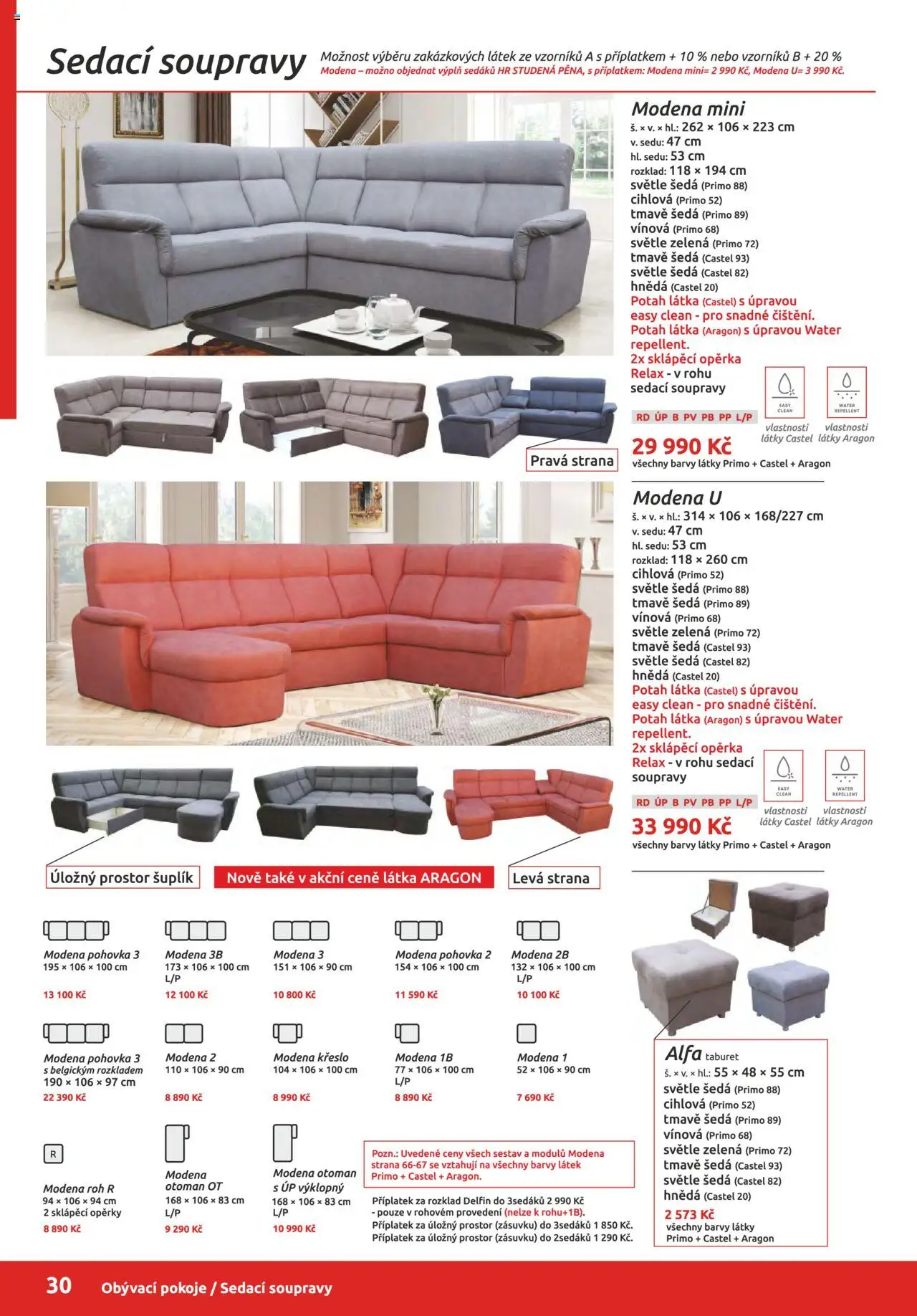 ORFA nábytek katalog 2025-2026 od 01.10.2025 | Strana: 30 | Produkty: Taburet, Pohovka, Křeslo, Barvy