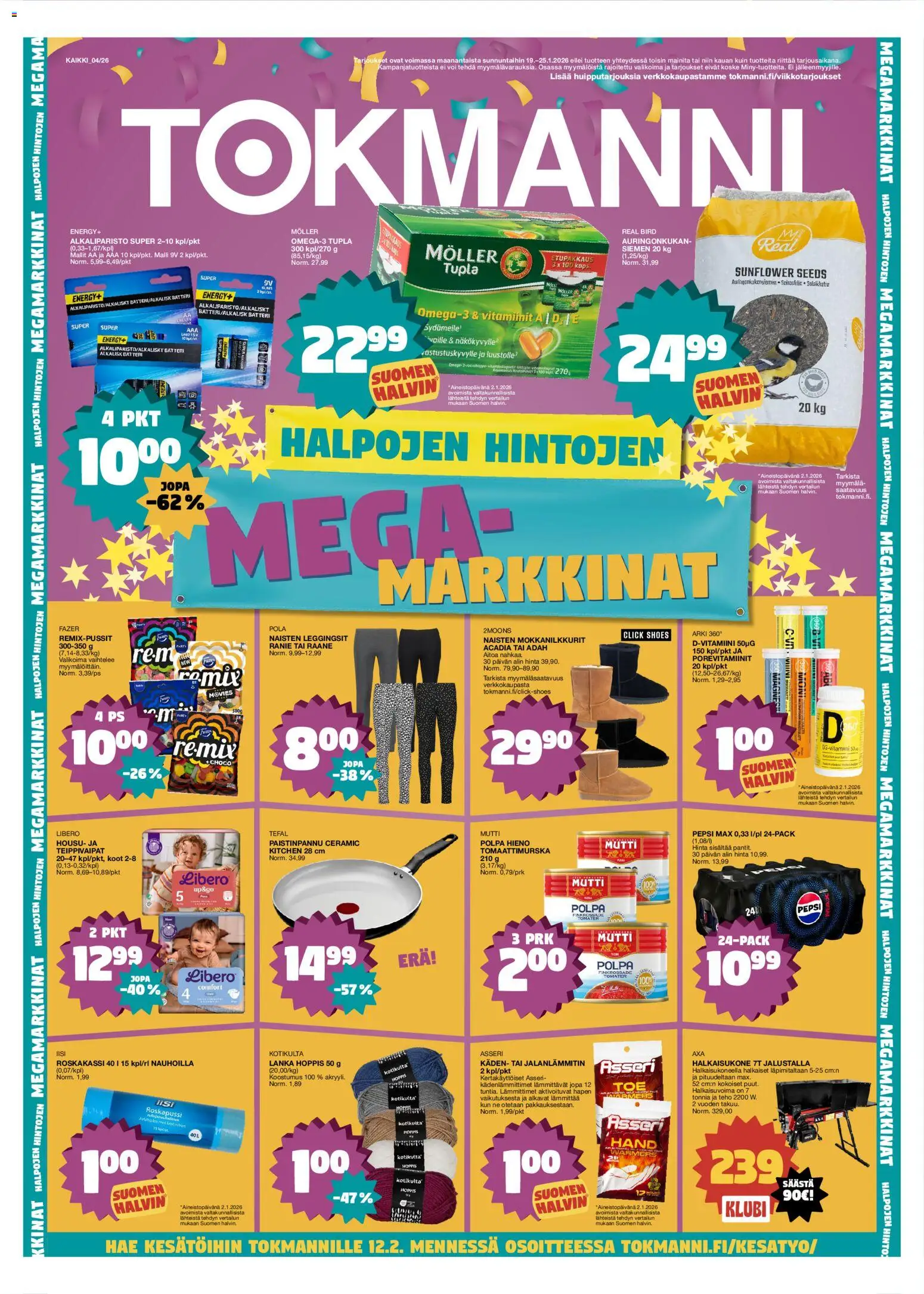 Tokmanni tarjoukset – voimassa 19.01.2026 alkaen | Sivu: 1 | Tuotteet: Paistinpannu, Voi, Pepsi, Leggingsit