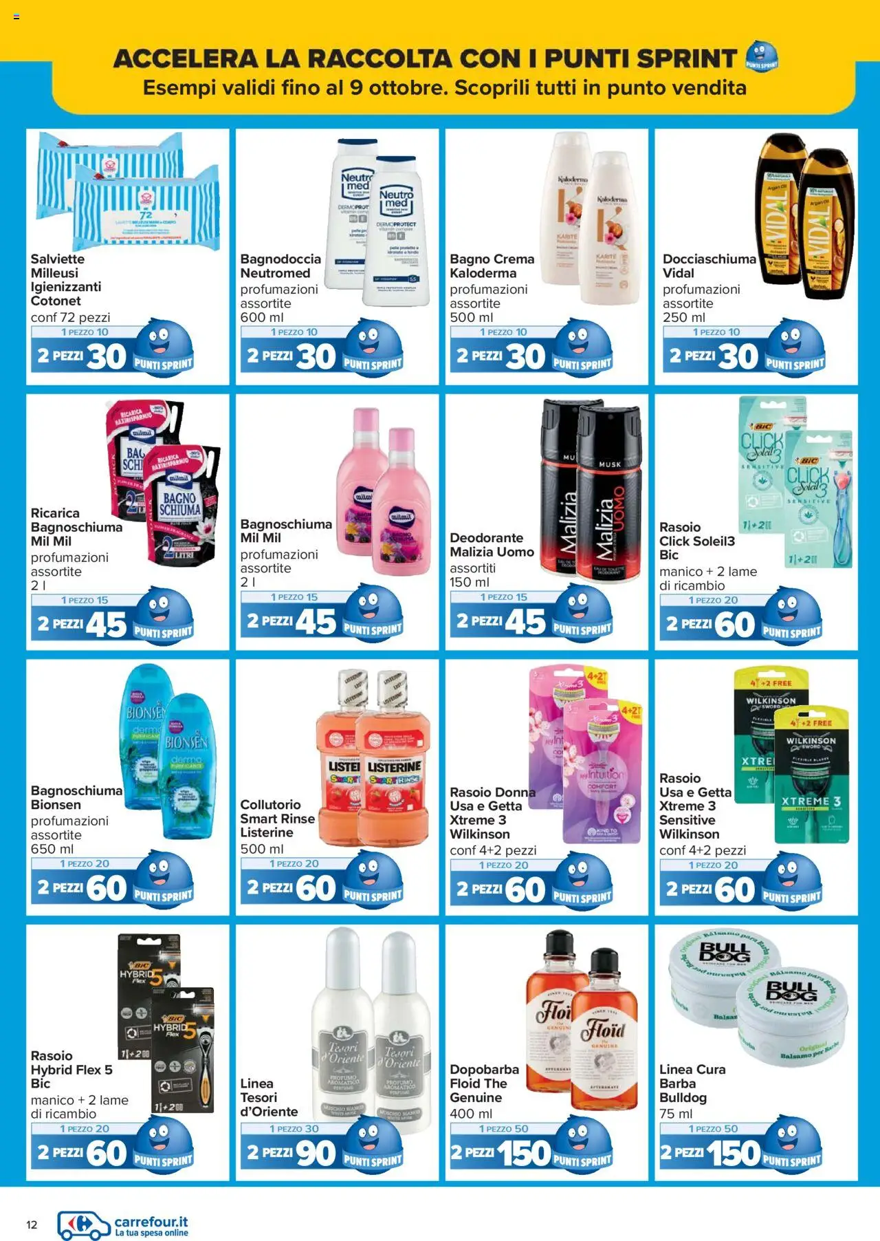 Volantino Carrefour del 15.09.2025 | Pagina: 12 | Prodotti: Dopobarba, Deodorante, Collutorio, Bagno