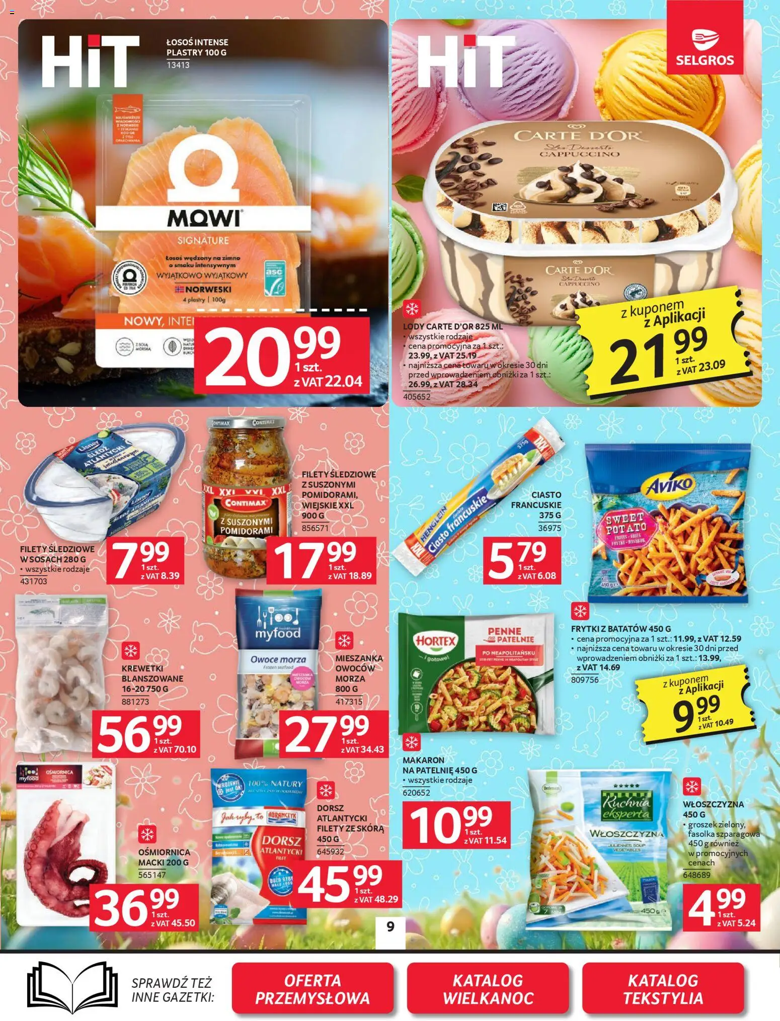 Selgros cash&carry gazetka od 19.03.2026 | Strona: 9 | Produkty: Śledź, Lody, Owoce, Owoce morza