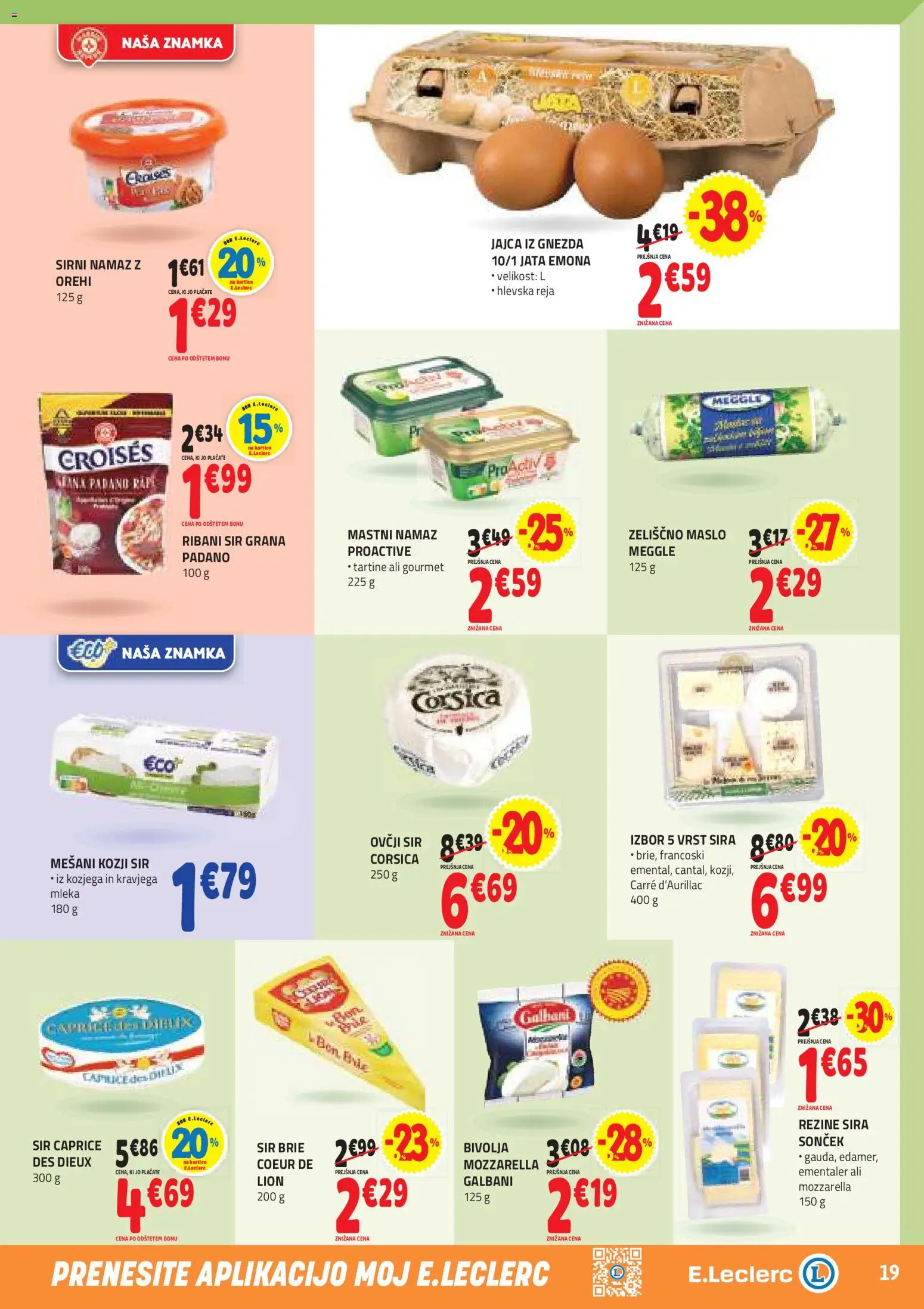 Novi E.leclerc katalog ponudbe – veljaven od 15.04.2026 | Stran: 19 | Izdelki: Sirni namaz, Maslo, Sir, Jajca
