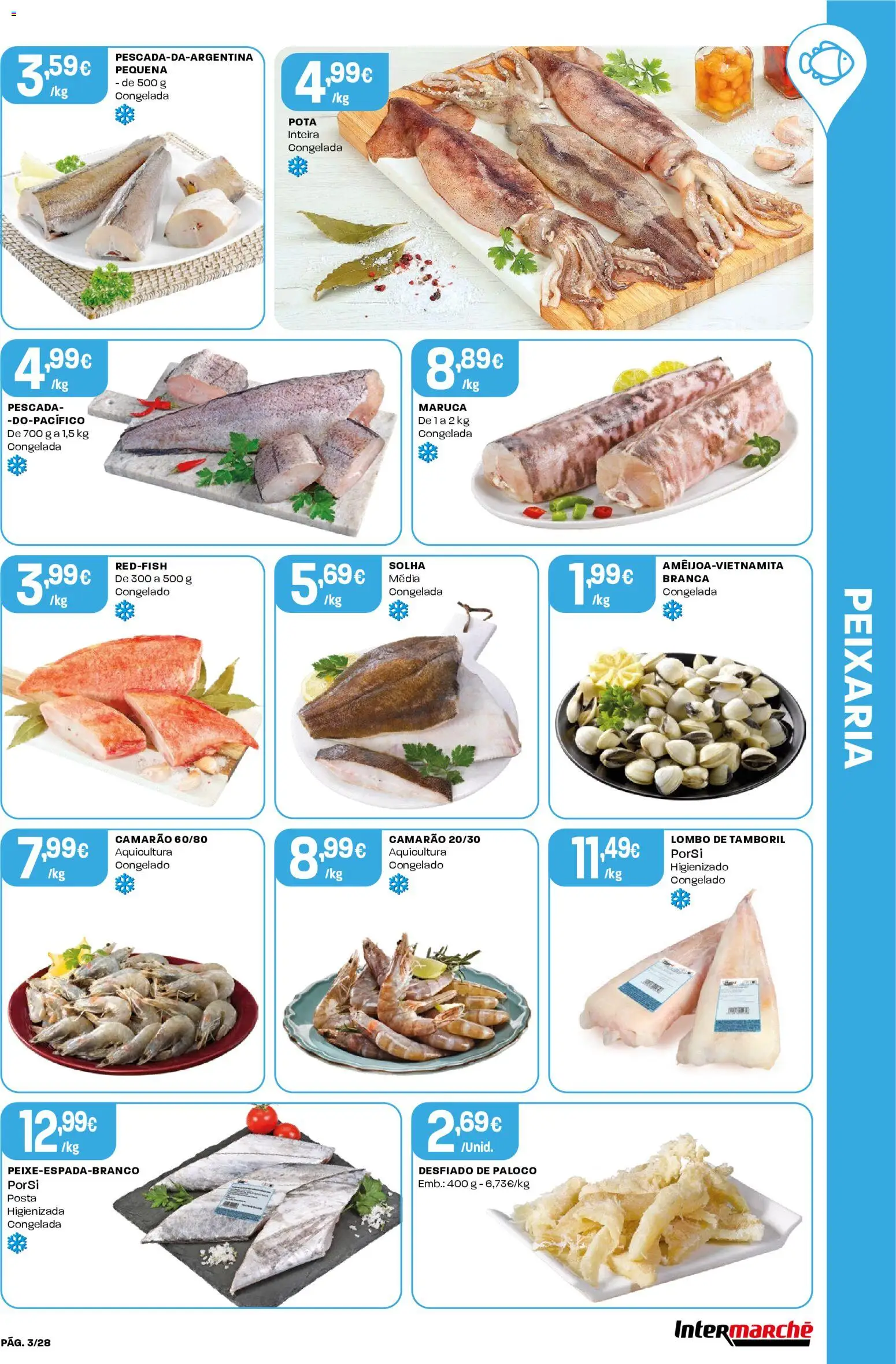 Intermarché Folheto Contact │ válido de 20.11.2025 | Página: 3 | Produtos: Pescada, Camarão, Lombo, Tamboril