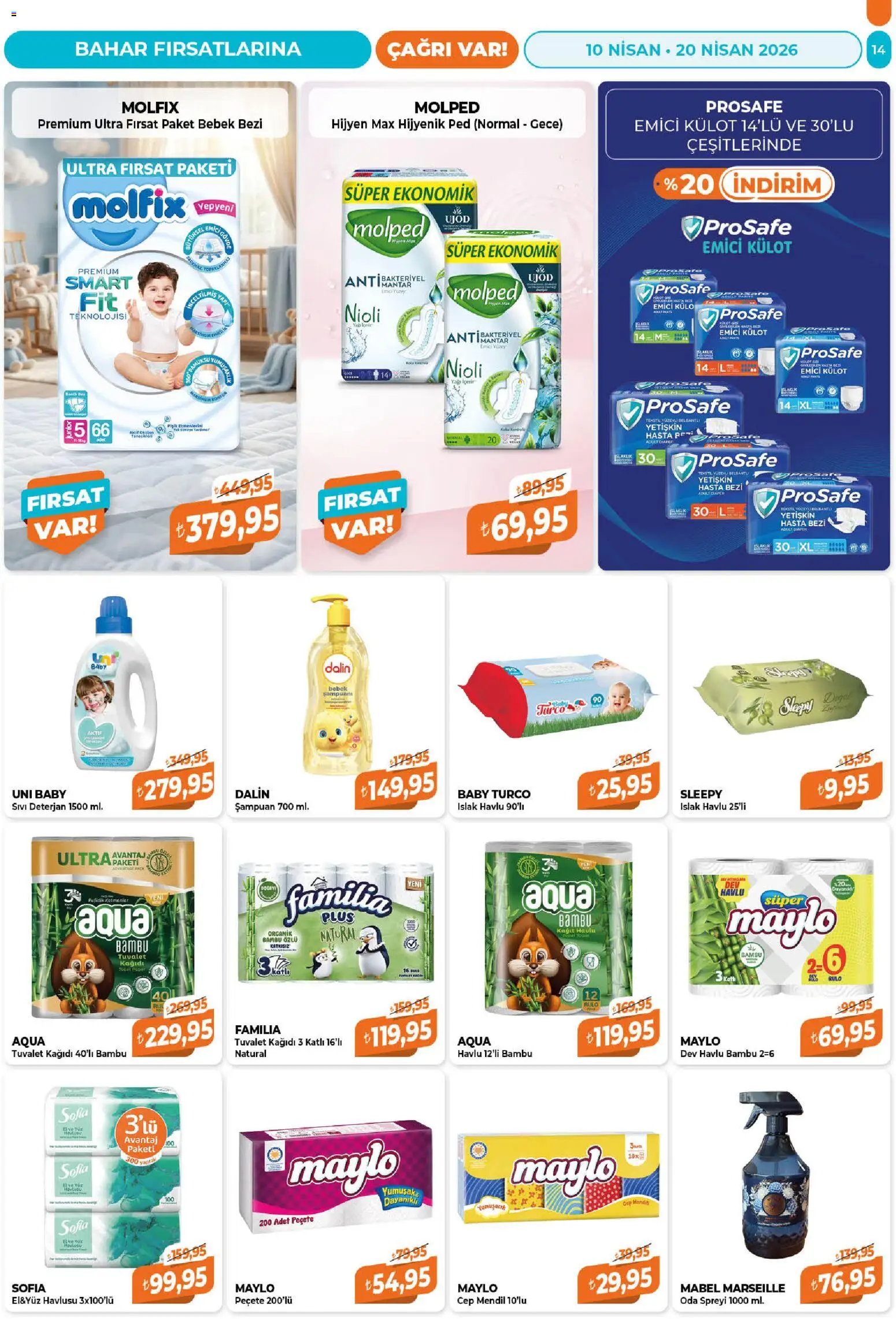 Çağrı Market Katalog - 10.04.2026 tarihinden itibaren geçerlidir | Sayfa: 14 | Ürünler: Tuvalet, Deterjan, Külot, Tuvalet kağıdı