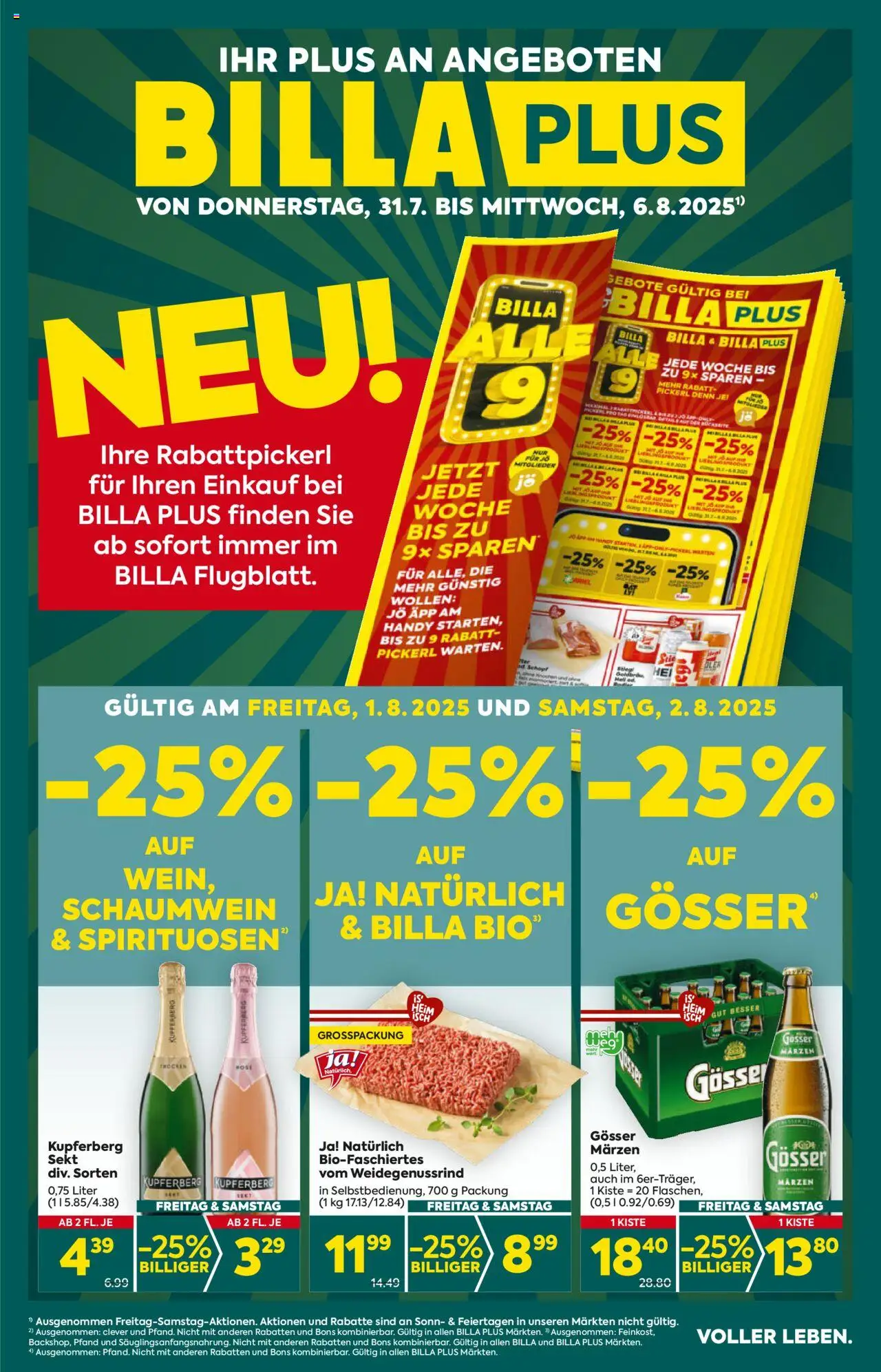 Billa Plus Flugblatt gültig ab 31.07.2025 | Seite: 1