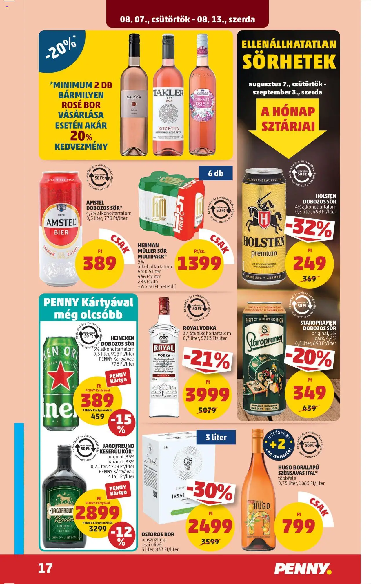 PENNY akciós ujság - amely érvényes a következő dátumtól: 07.08.2025 | Oldal: 21 | Termékek: Dobozos sör, Sör, Likőr, Vodka