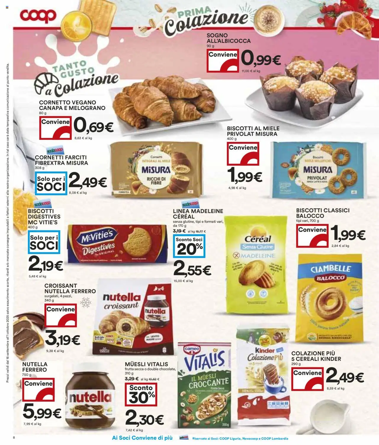 Volantino COOP del 18.09.2025 | Pagina: 8 | Prodotti: Muesli, Cornetto, Biscotti, Miele