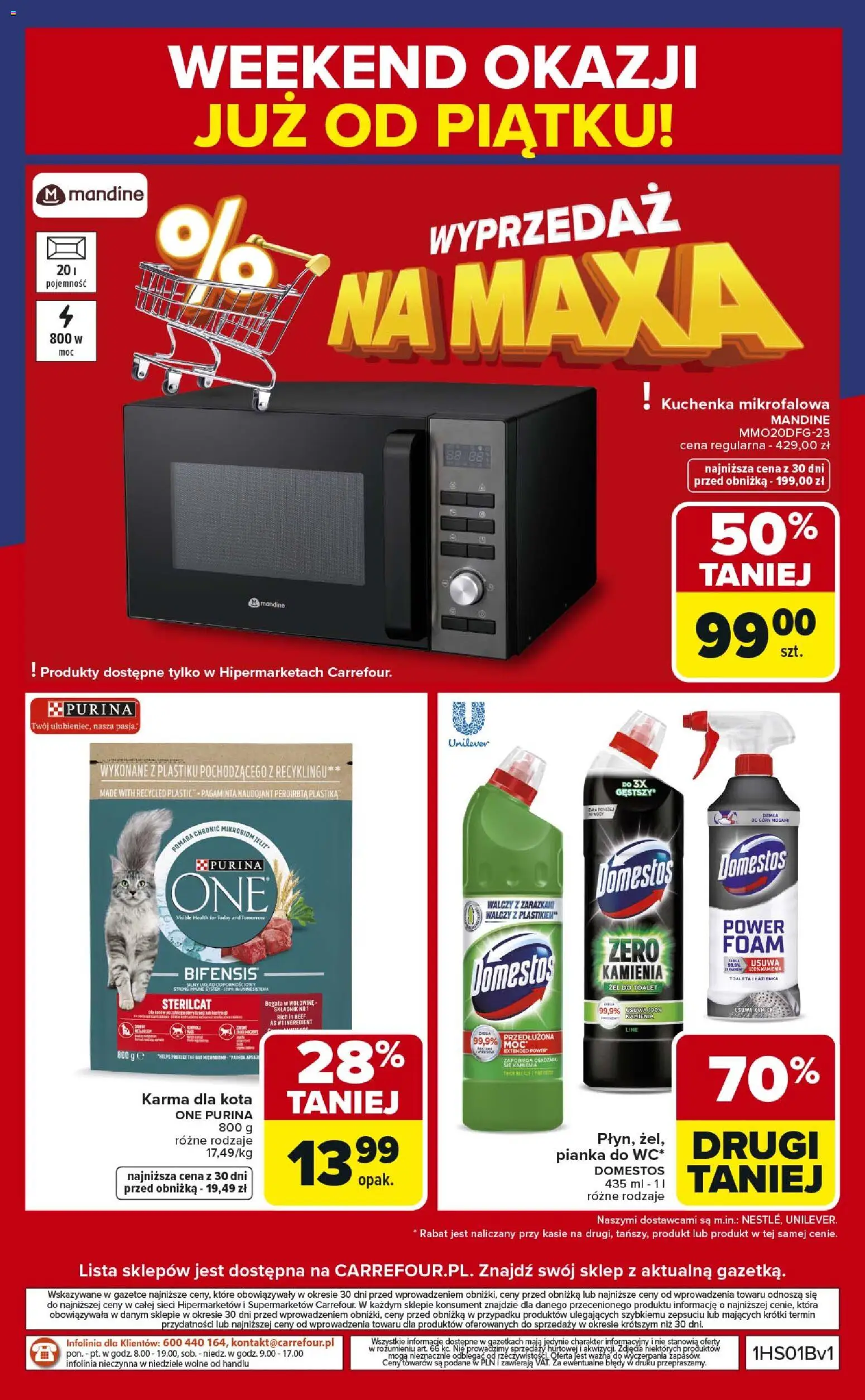 Carrefour Gazetka - Weekend okazji od 02.01.2026 | Strona: 8 | Produkty: Kuchenka mikrofalowa, Kuchenka, Domestos, Karma dla kota
