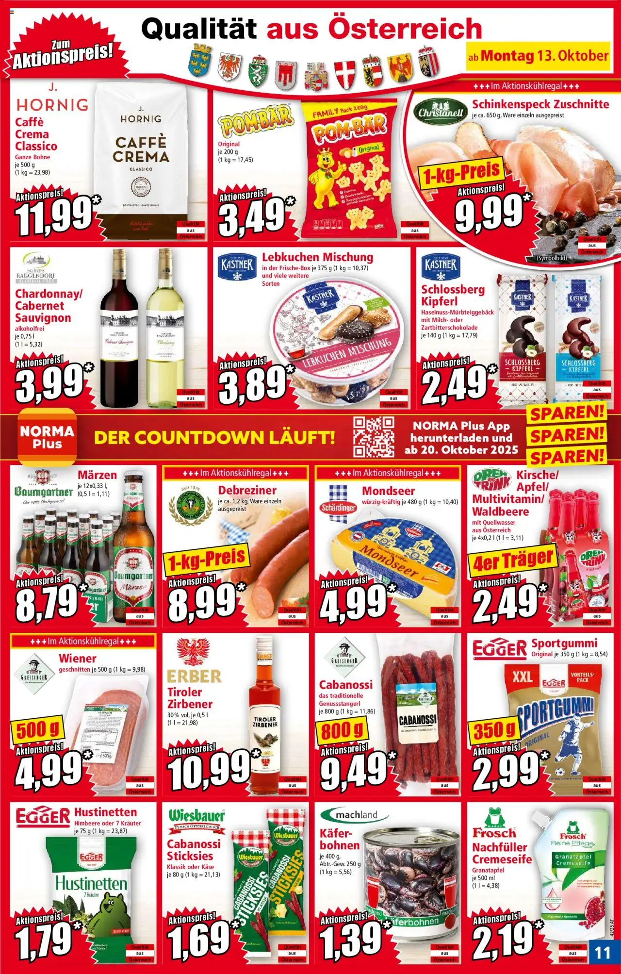 Norma Flugblatt gültig ab 13.10.2025 | Seite: 11 | Produkte: Himbeere, Milch, Käse
