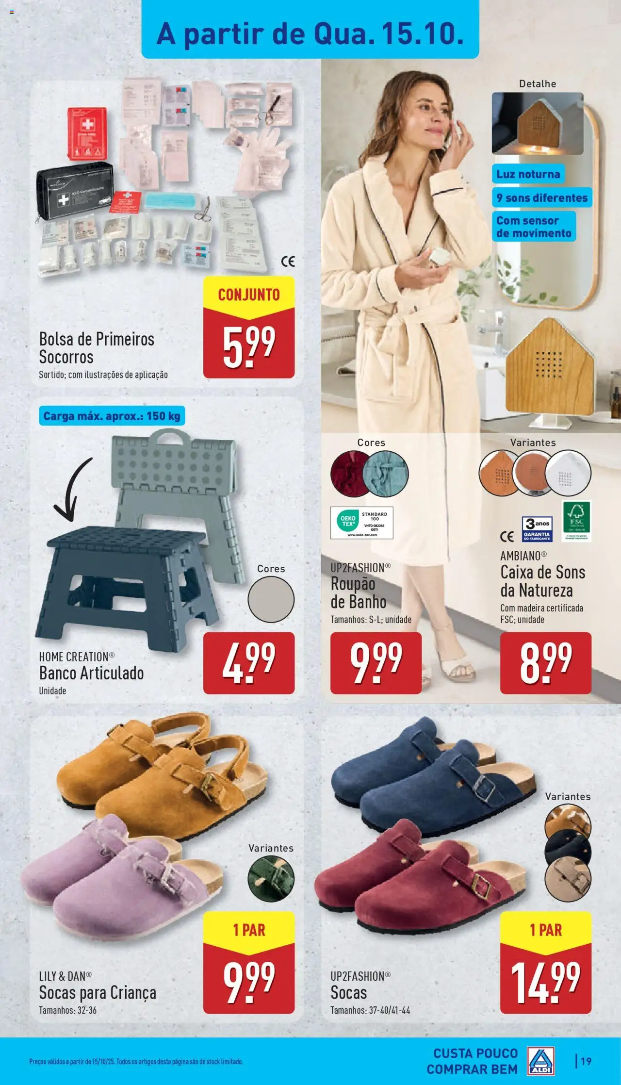 Aldi folheto │ válido de 13.10.2025 | Página: 19 | Produtos: Bolsa, Banco, Caixa, Roupão