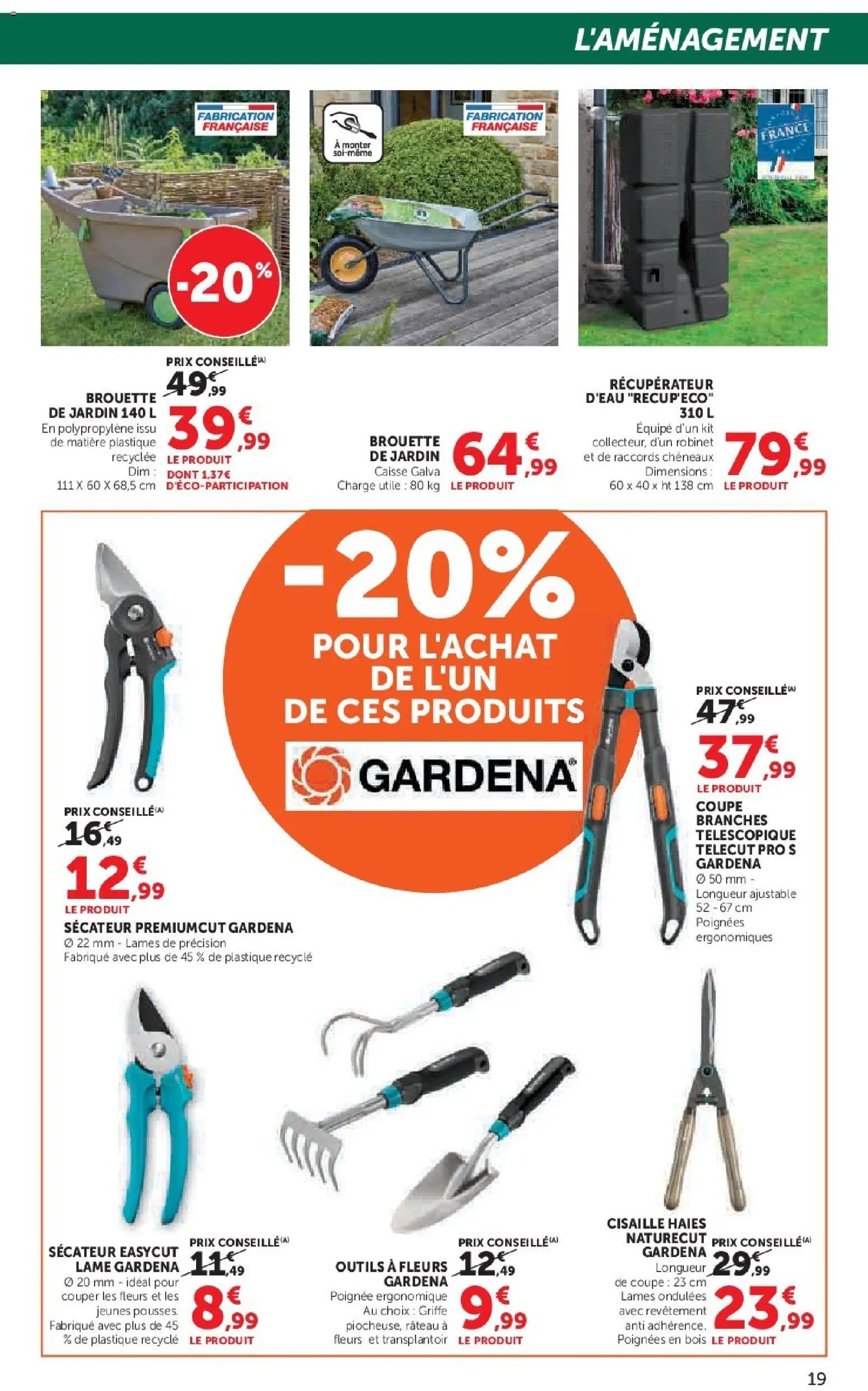 {H1} | Page: 19 | Produits: Brouette, Poignées, Rateau, Sécateur