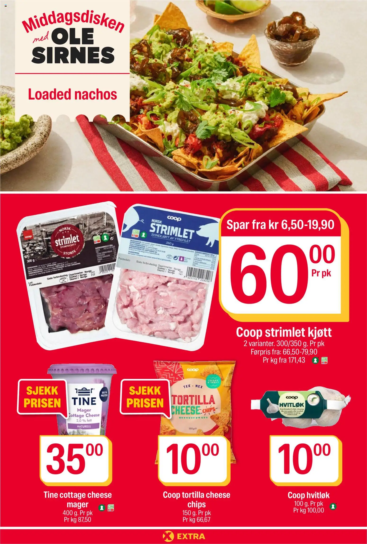 {H1} | Side: 3 | Produkter: Cottage cheese, Nachos, Hvitløk, Kolasås