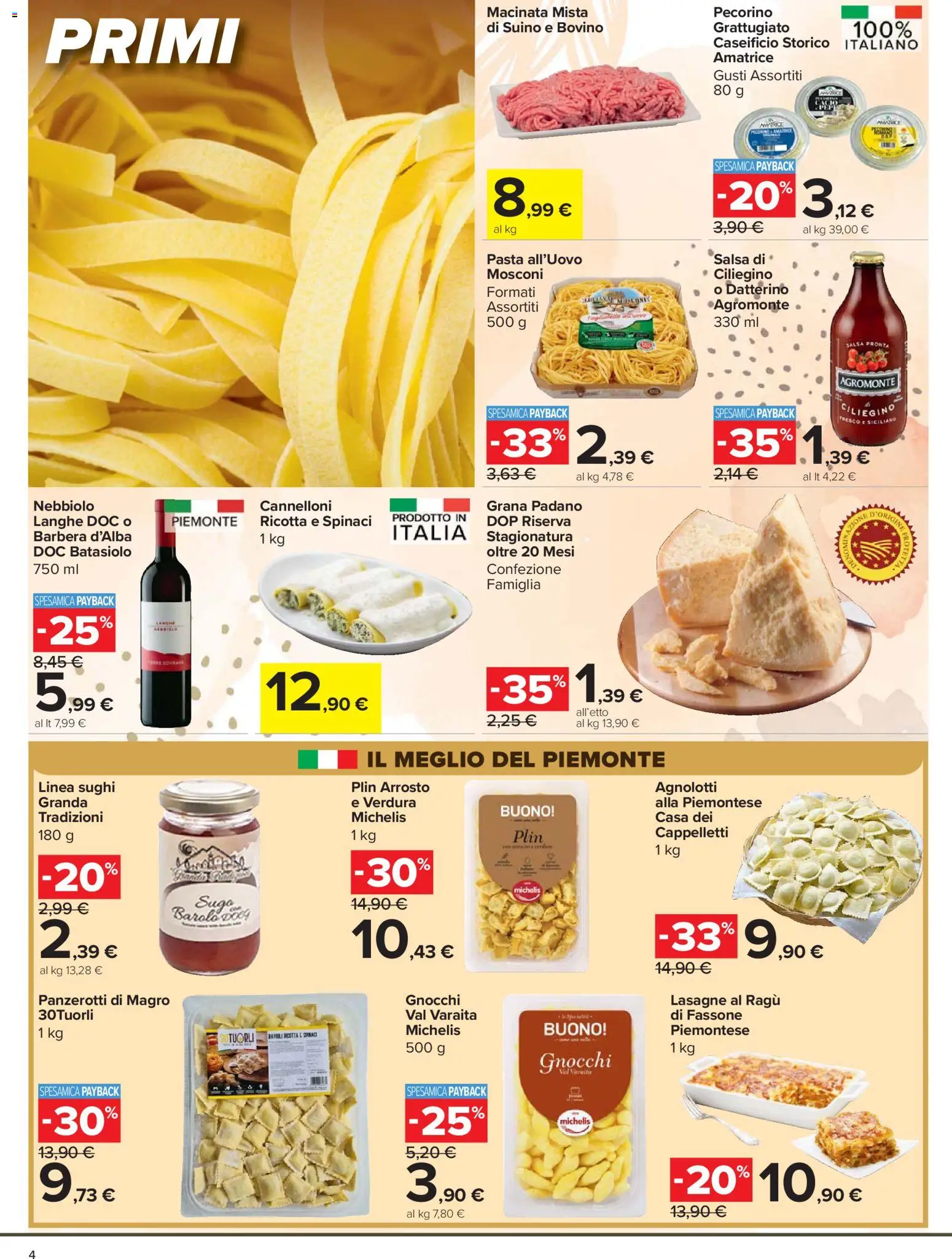 Volantino Carrefour del 24.03.2026 | Pagina: 4 | Prodotti: Arrosto, Ragú, Grana Padano, Ricotta
