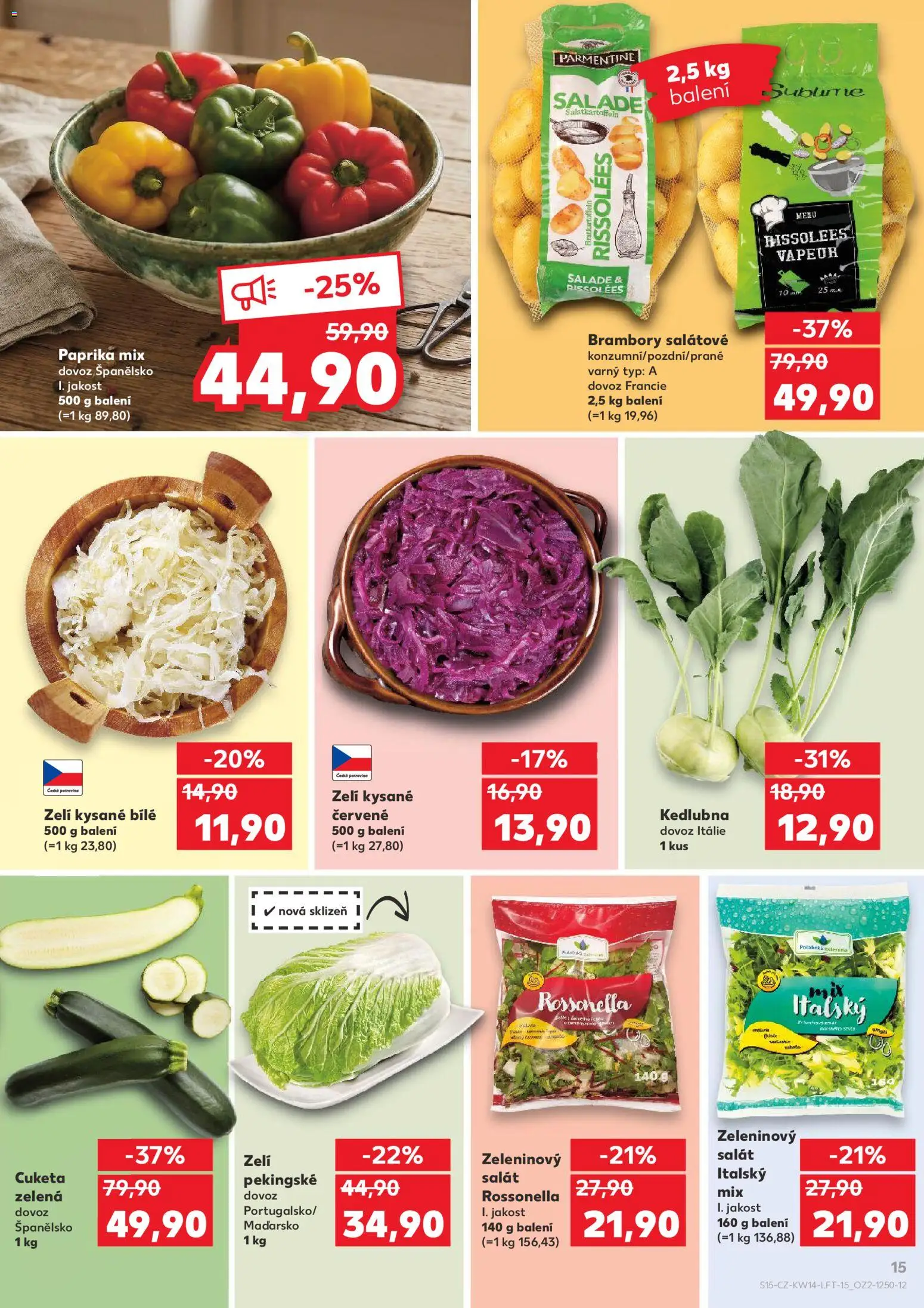 Kaufland leták - Plzeň Bory od 01.04.2026 | Strana: 15 | Produkty: Zelí, Salát, Cuketa, Kedlubna