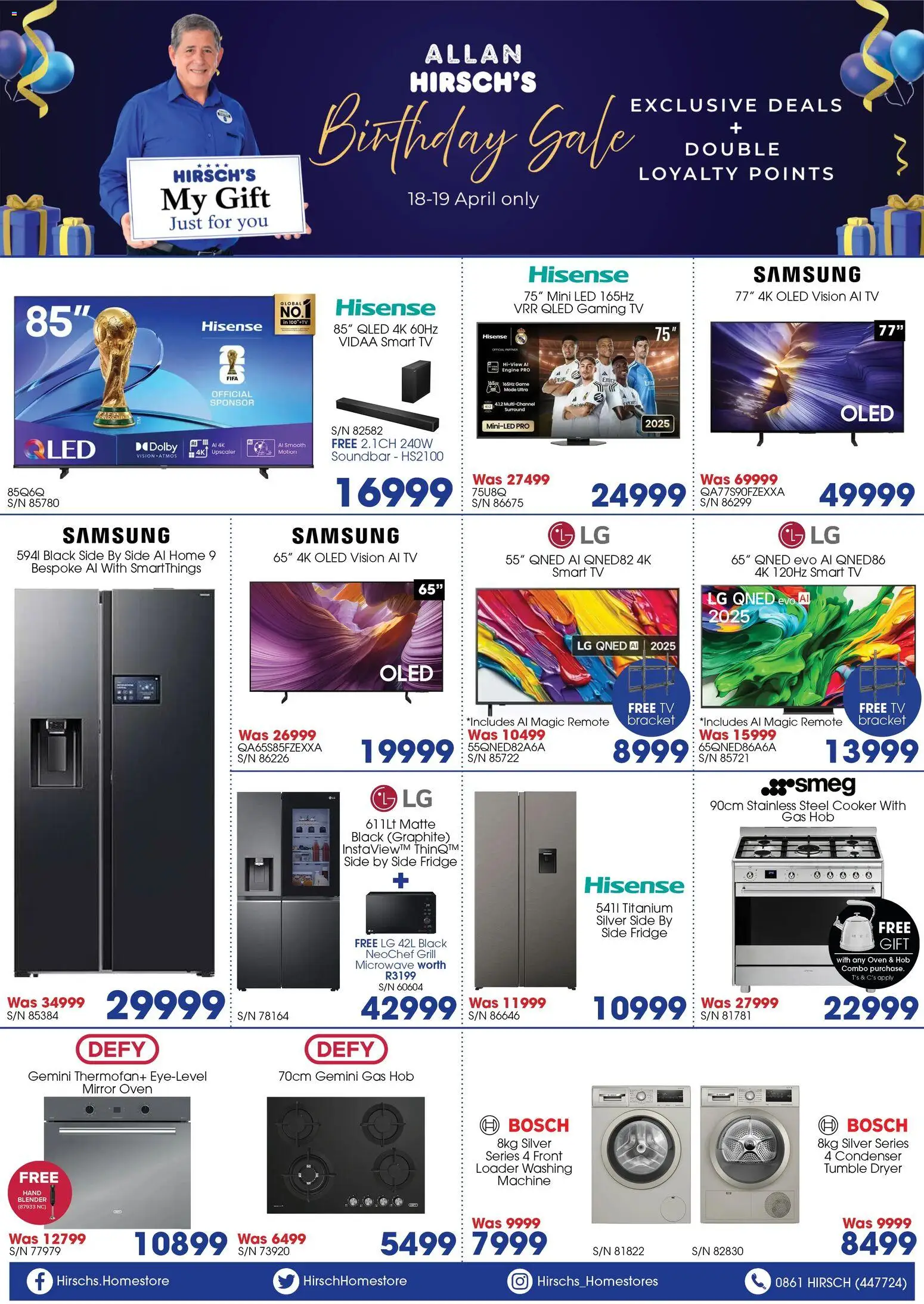New Hirsch's catalogue – valid from 18.04.2026 | Page: 1 | Products: Mirror, Fridge, Remote, Tumble dryer