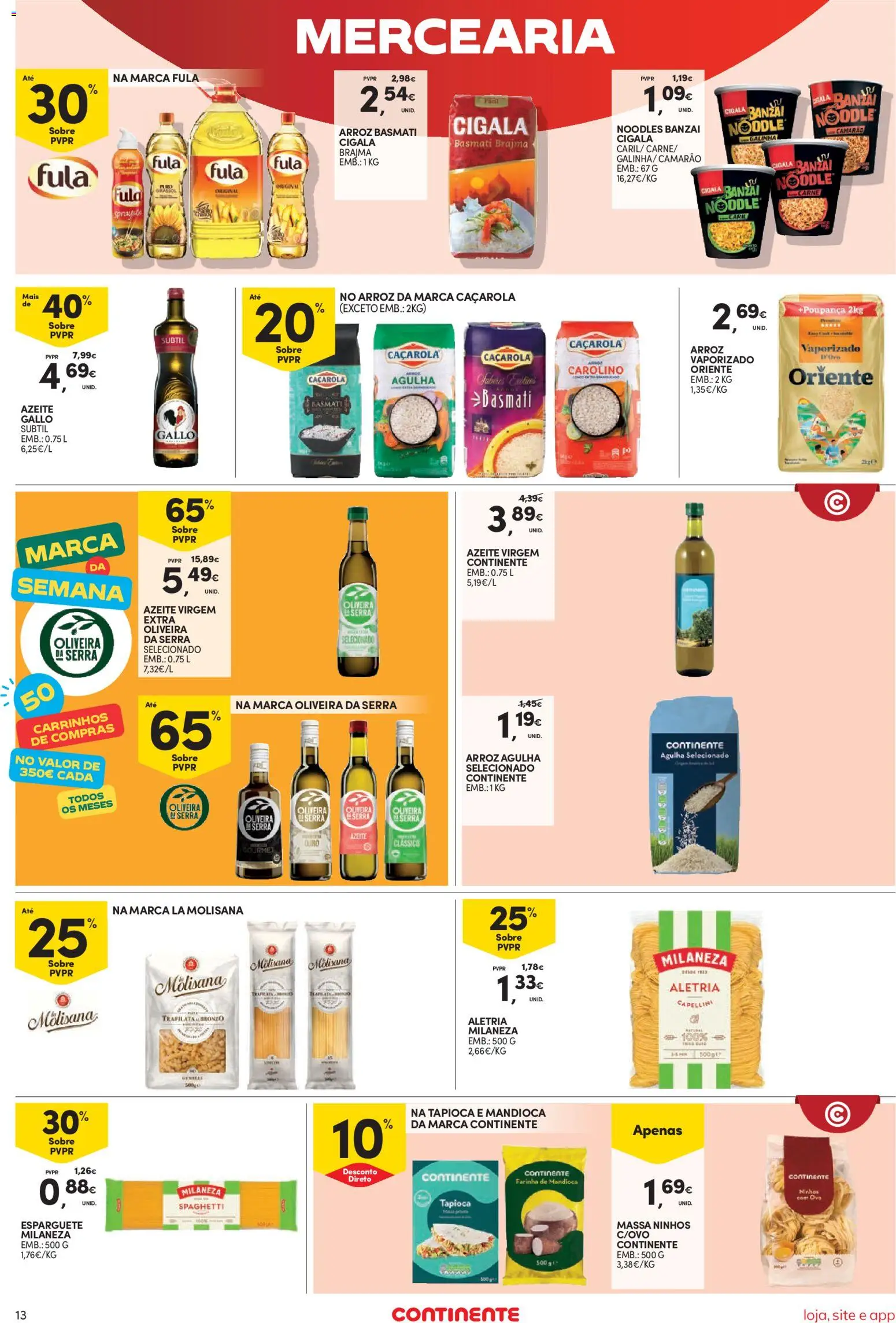 Continente Semanal Continente Bom Dia │ válido de 28.10.2025 | Página: 13 | Produtos: Azeite, Tapioca, Arroz basmati, Arroz