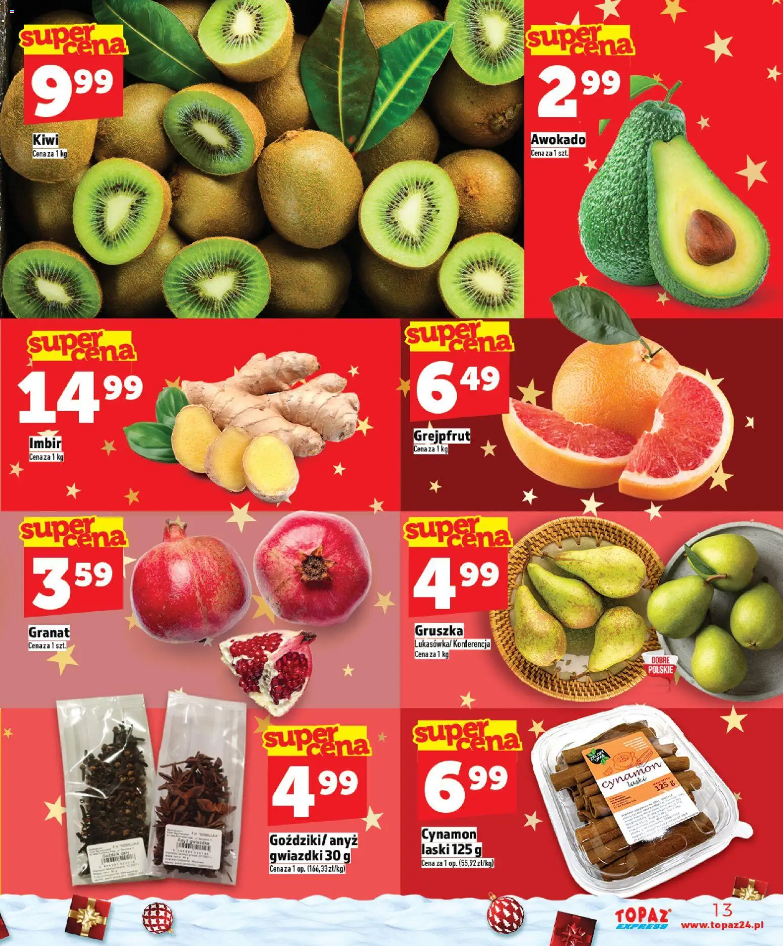 Topaz Gazetka - Express od 11.12.2025 | Strona: 13 | Produkty: Imbir, Kiwi, Awokado, Grejpfrut
