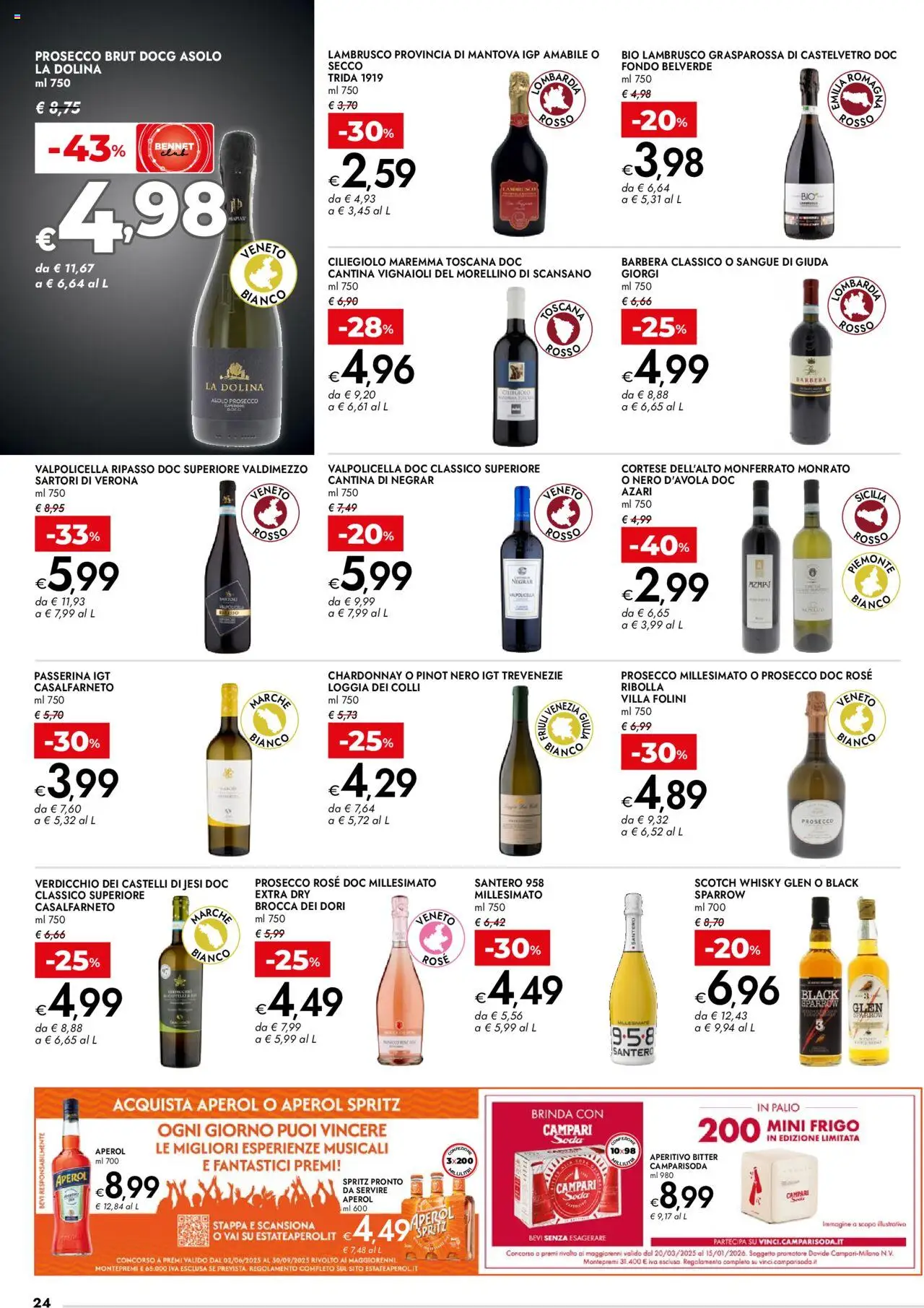 Volantino bennet del 05.06.2025 | Pagina: 24 | Prodotti: Prosecco, Whisky, Aperol, Aperitivo