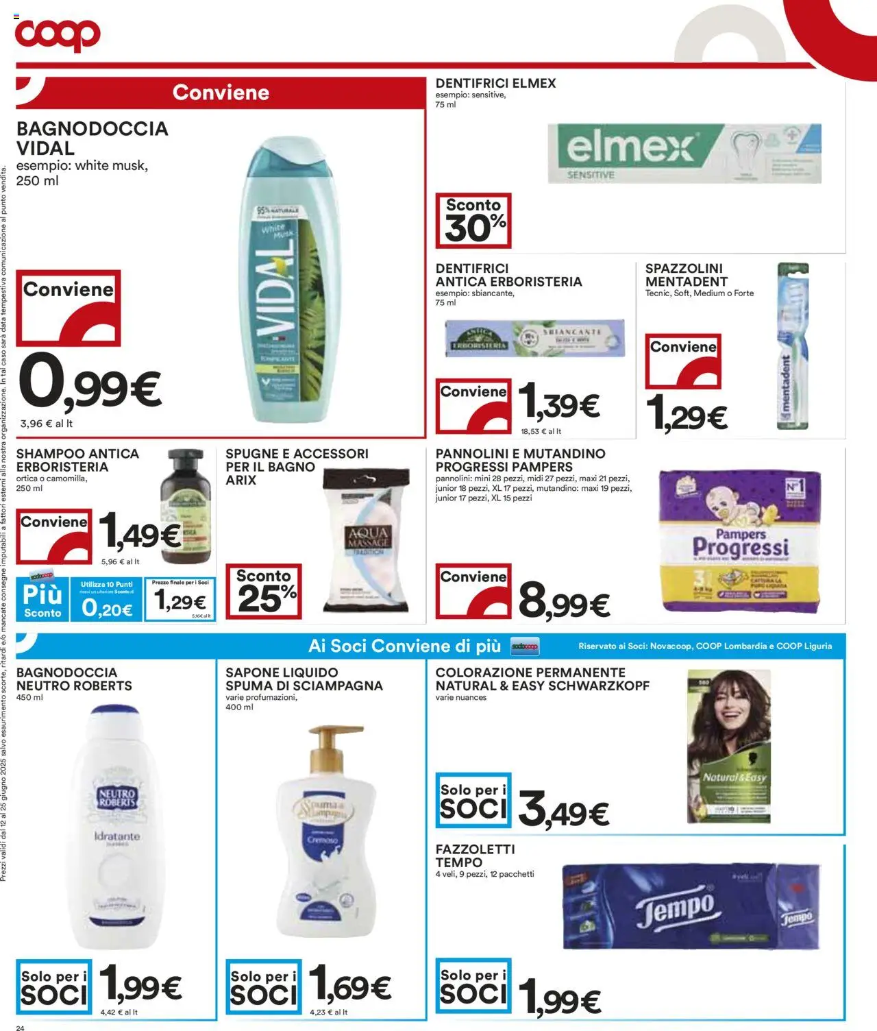 Volantino COOP del 12.06.2025 | Pagina: 24 | Prodotti: Pannolini, Sapone, Data, Bagno
