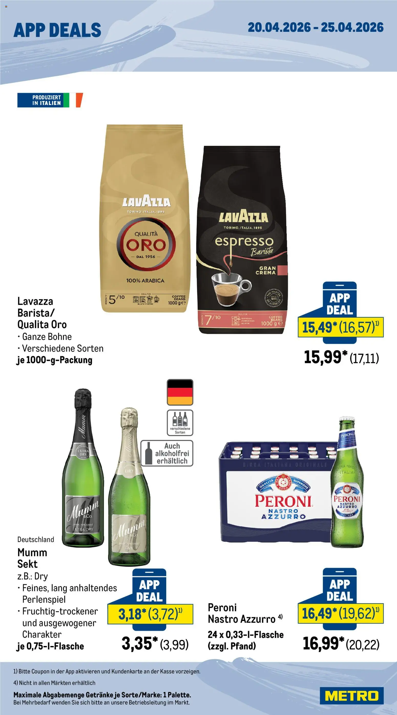 Metro App Deals – gültig ab 20.04.2026 | Seite: 2 | Produkte: Mumm sekt, Lavazza, Sekt