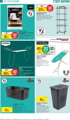 Intermarché - Prévisualisation de PANIER À LINGE 40L SUNDIS, 4 poignées ergonomiques, En polypropylène, Dimensions: 58x38x23,5cm, Coloris gris ou blanc valide à partir de 07.10.2025 | Page: 48 | Produits: Séchoir, Table à repasser, Poignées, Vileda