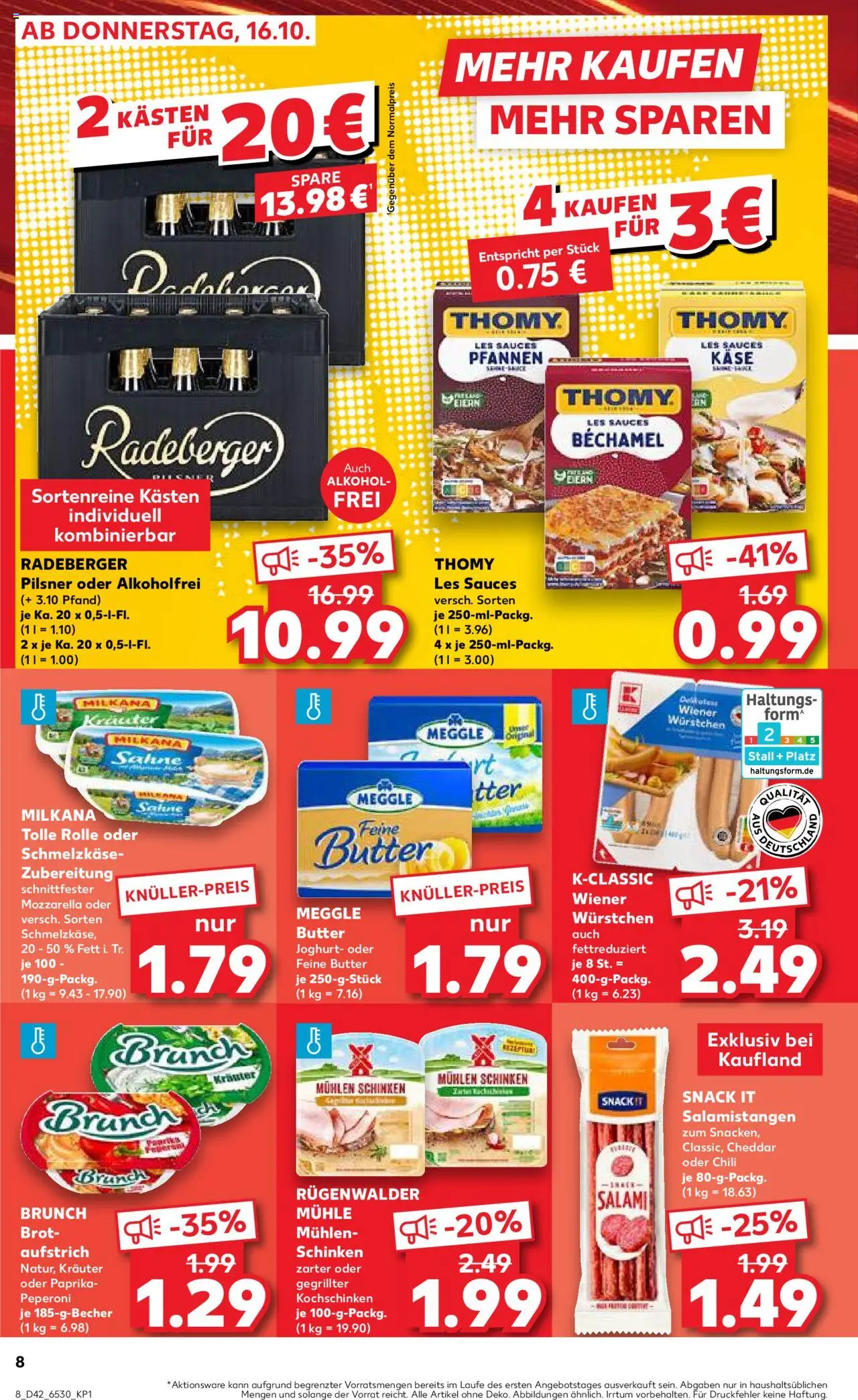 Kaufland Prospekt 	 – gültig ab 16.10.2025 | Seite: 8 | Produkte: Wiener wurstchen, Thomy les sauces, Chili, Sahne