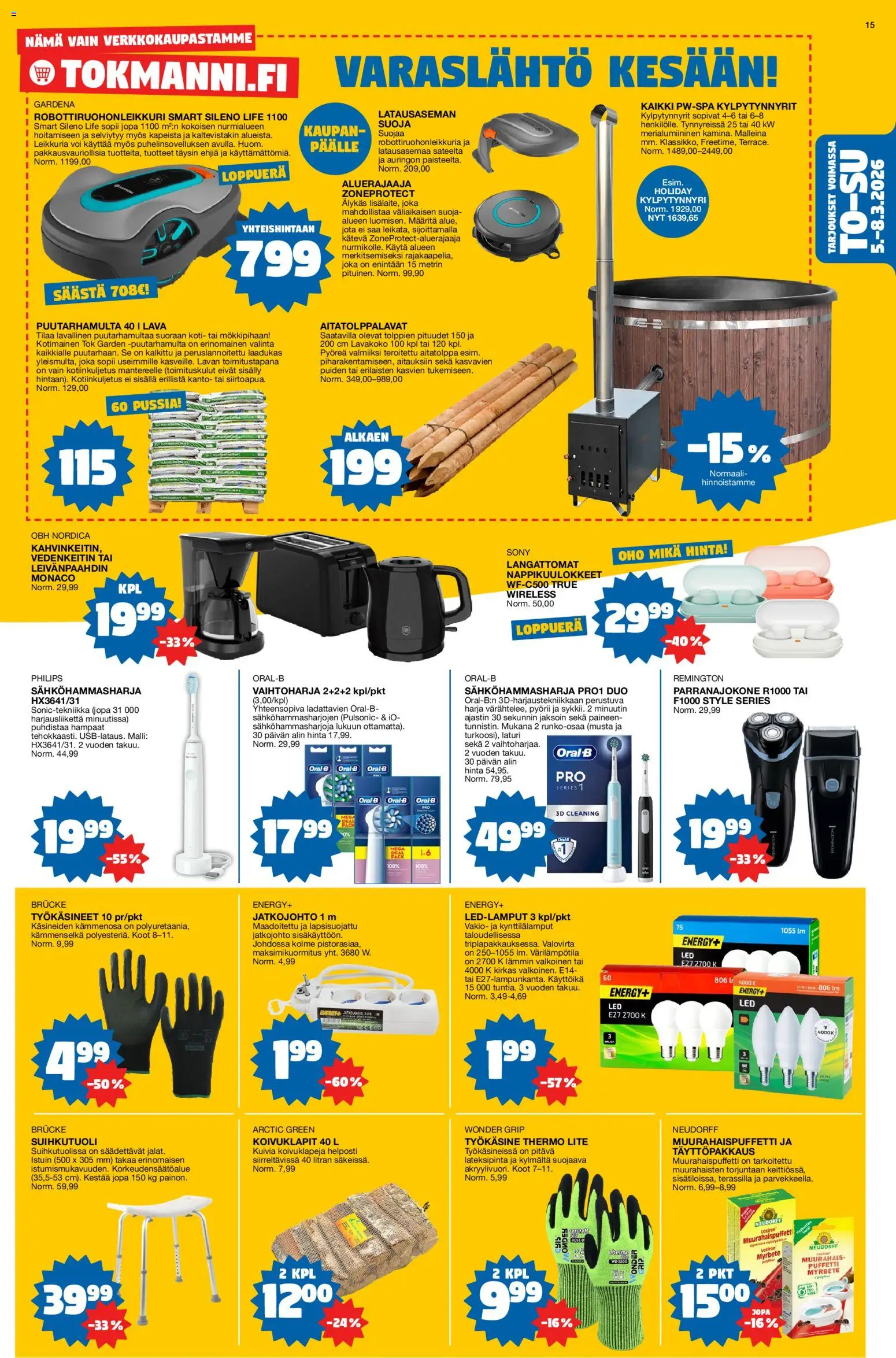 Tokmanni tarjoukset – voimassa 02.03.2026 alkaen | Sivu: 15 | Tuotteet: Jatkojohto, Leivänpaahdin, Sähköhammasharja, Voi