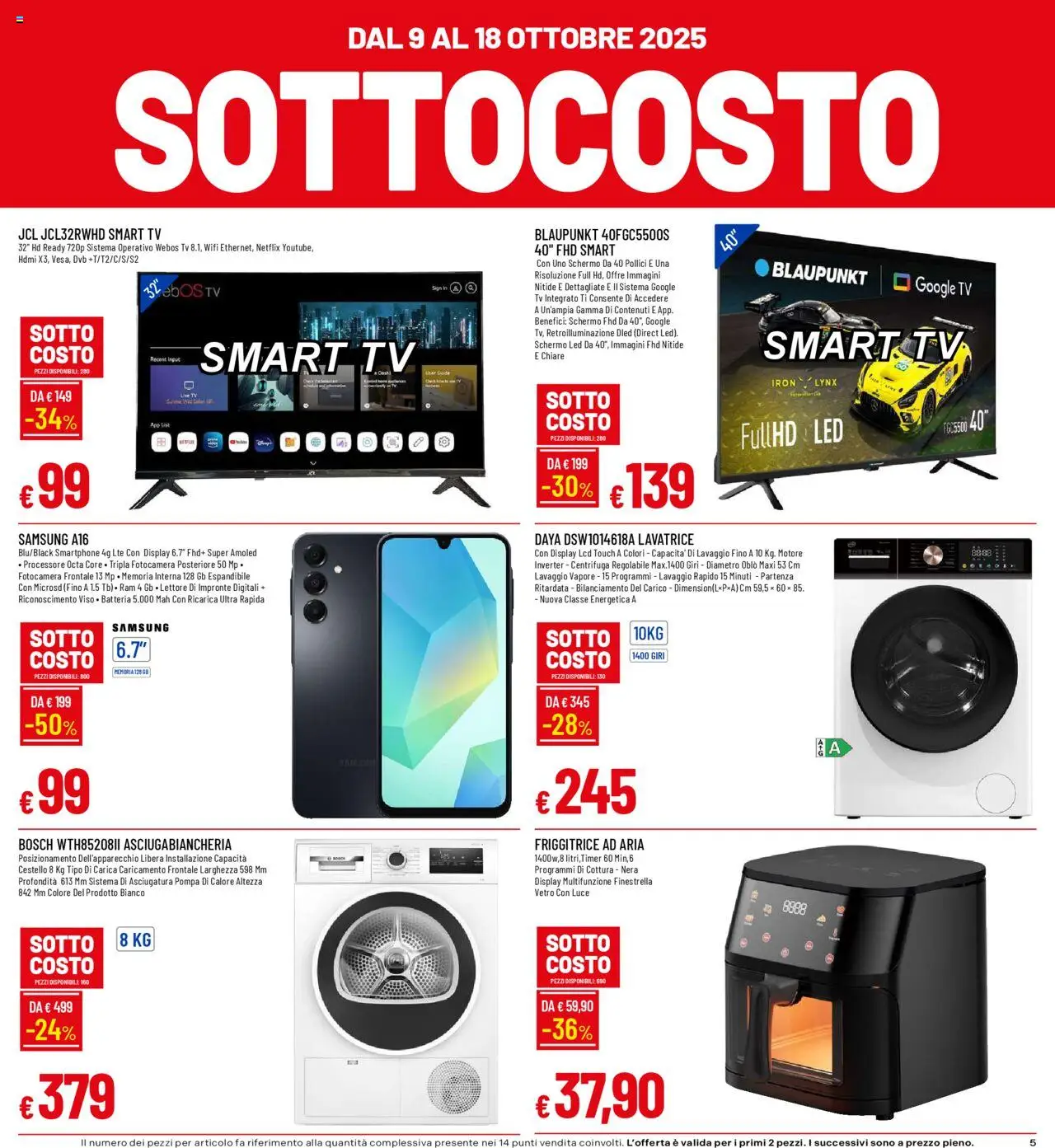 Volantino Famila del 09.10.2025 | Pagina: 5 | Prodotti: Schermo, Friggitrice ad aria, Lavatrice, Fotocamera