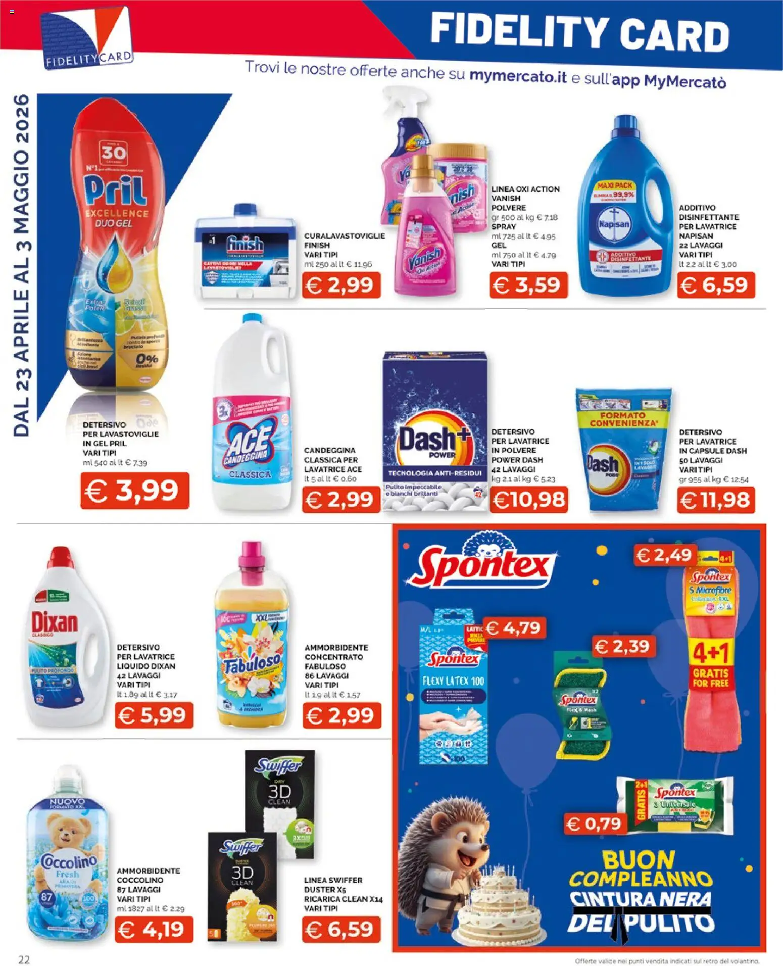 Volantino Mercatò del 23.04.2026 | Pagina: 22 | Prodotti: Ammorbidente, Candeggina, Cintura, Lavatrice