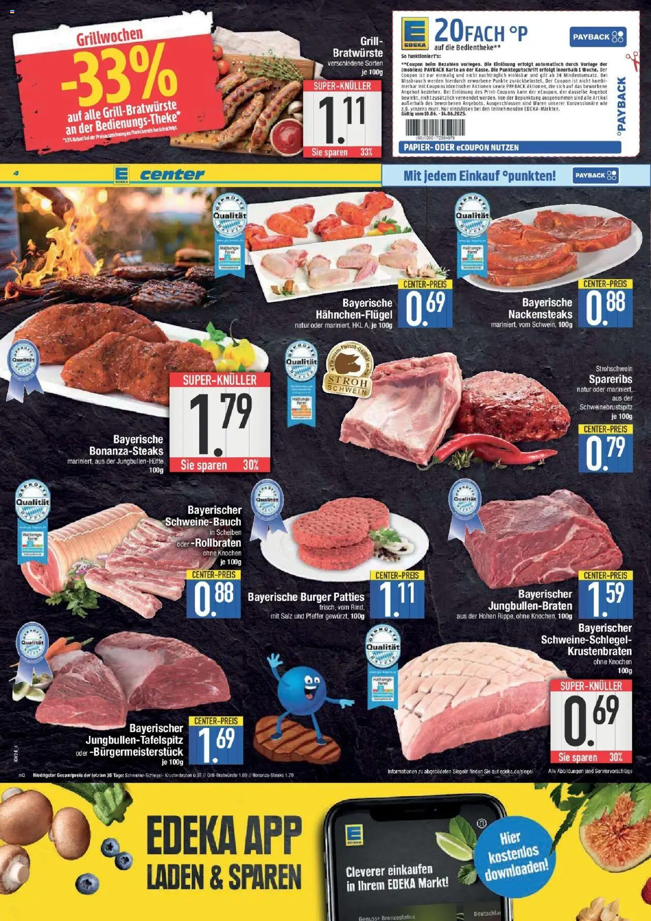 Edeka prospekt Hunderdorf	 - gültig ab dem 08.06.2025 | Seite: 4 | Produkte: Nackensteaks, Grill, Schweinebauch, Salz