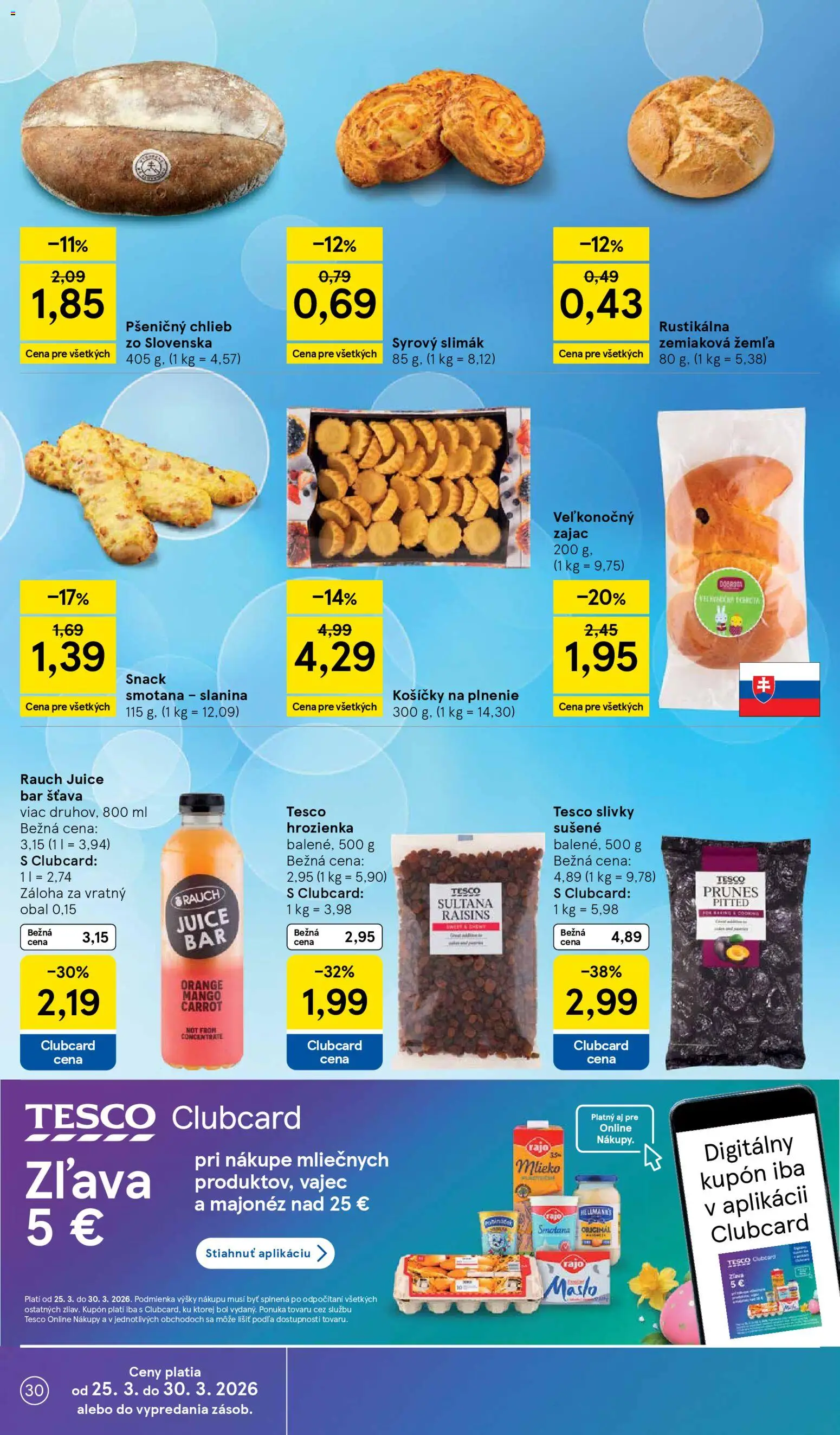 Nové Tesco akcie – leták je platný od 25.03.2026 | Strana: 30 | Produkty: Mlieko, Smotana, Hrozienka, Slivky