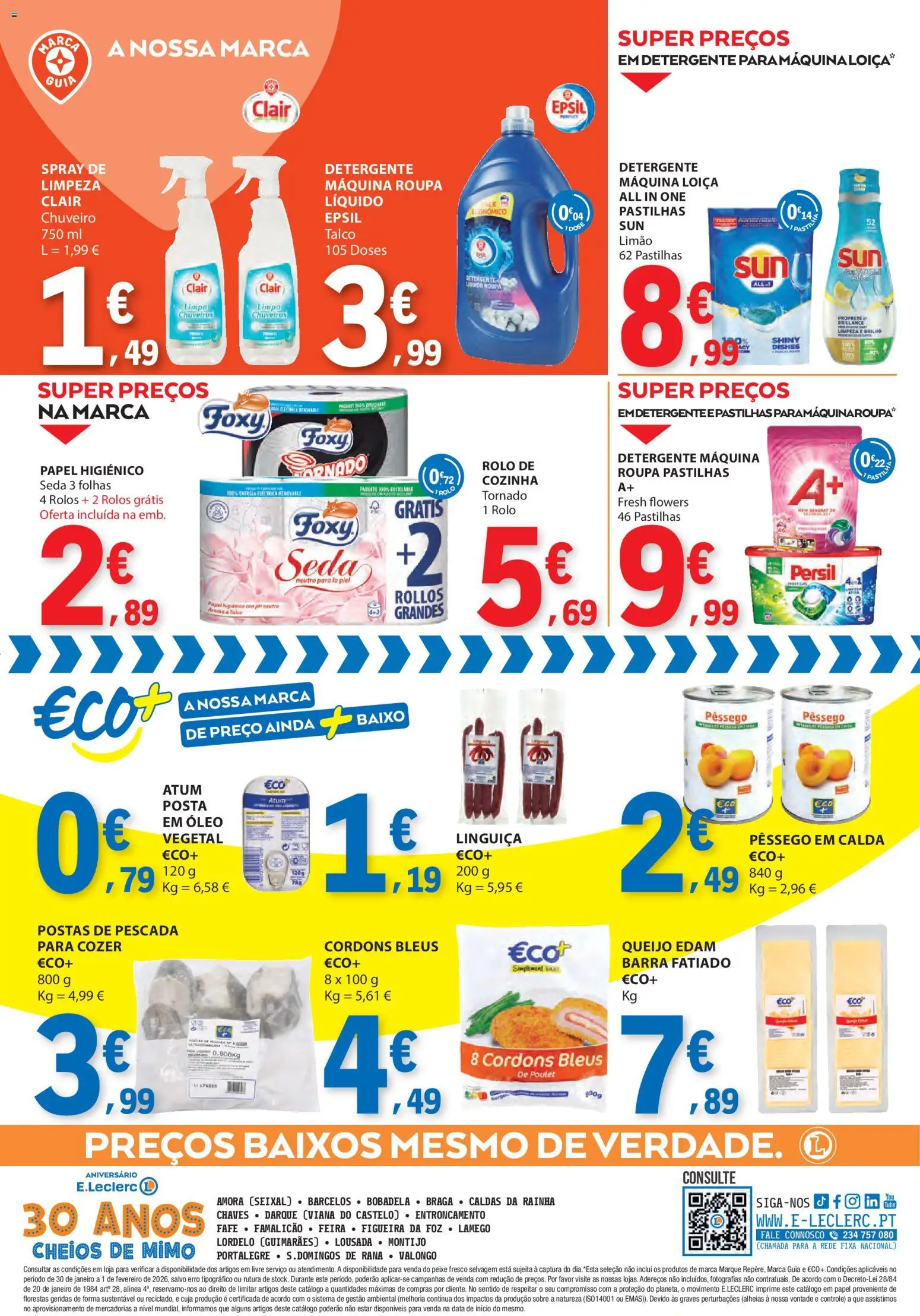 E.Leclerc Catálogo Fim de Semana │ válido de 30.01.2026 | Página: 4 | Produtos: Papel higiénico, Linguiça, Queijo, Óleo