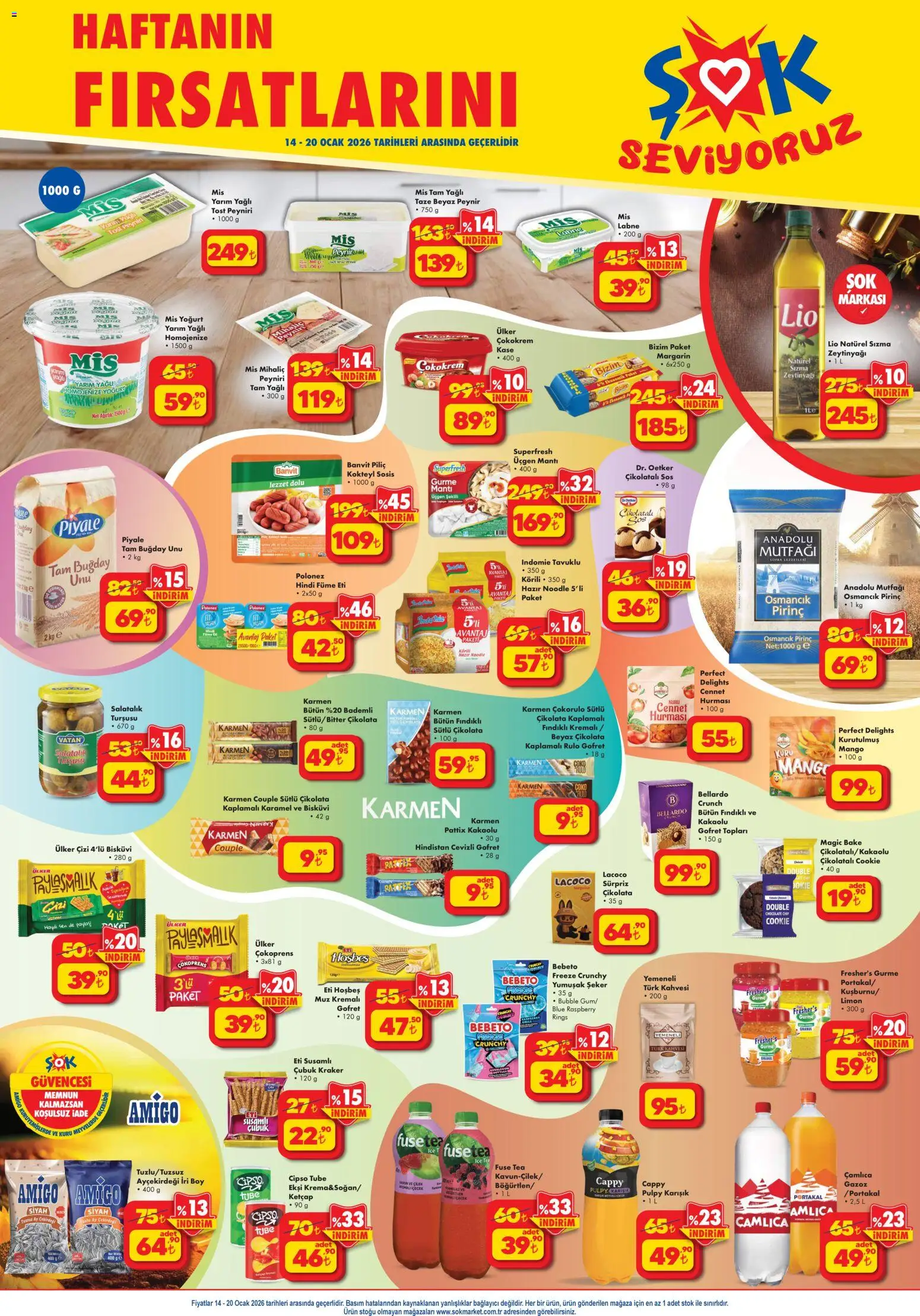 Şok Market Katalog - 14.01.2026 tarihinden itibaren geçerlidir | Sayfa: 1 | Ürünler: Yoğurt, Çikolata, Muz, Pirinç