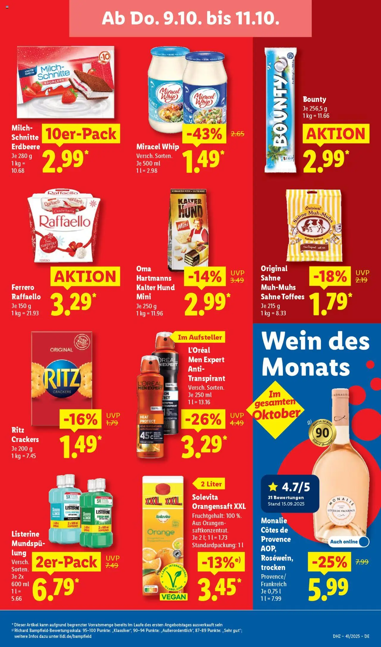 Lidl Prospekt Hilders – gültig ab 06.10.2025 | Seite: 61 | Produkte: Milch, Miracel whip, Orangensaft, Wein