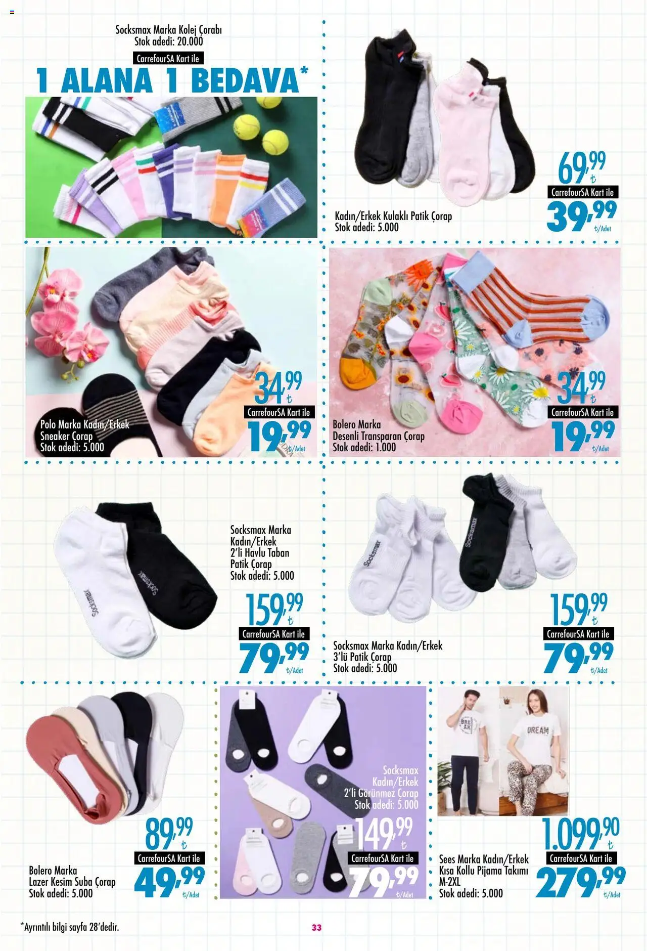 CarrefourSA Katalog - 25.08.2025 tarihinden itibaren geçerlidir | Sayfa: 33 | Ürünler: Çorap, Pijama
