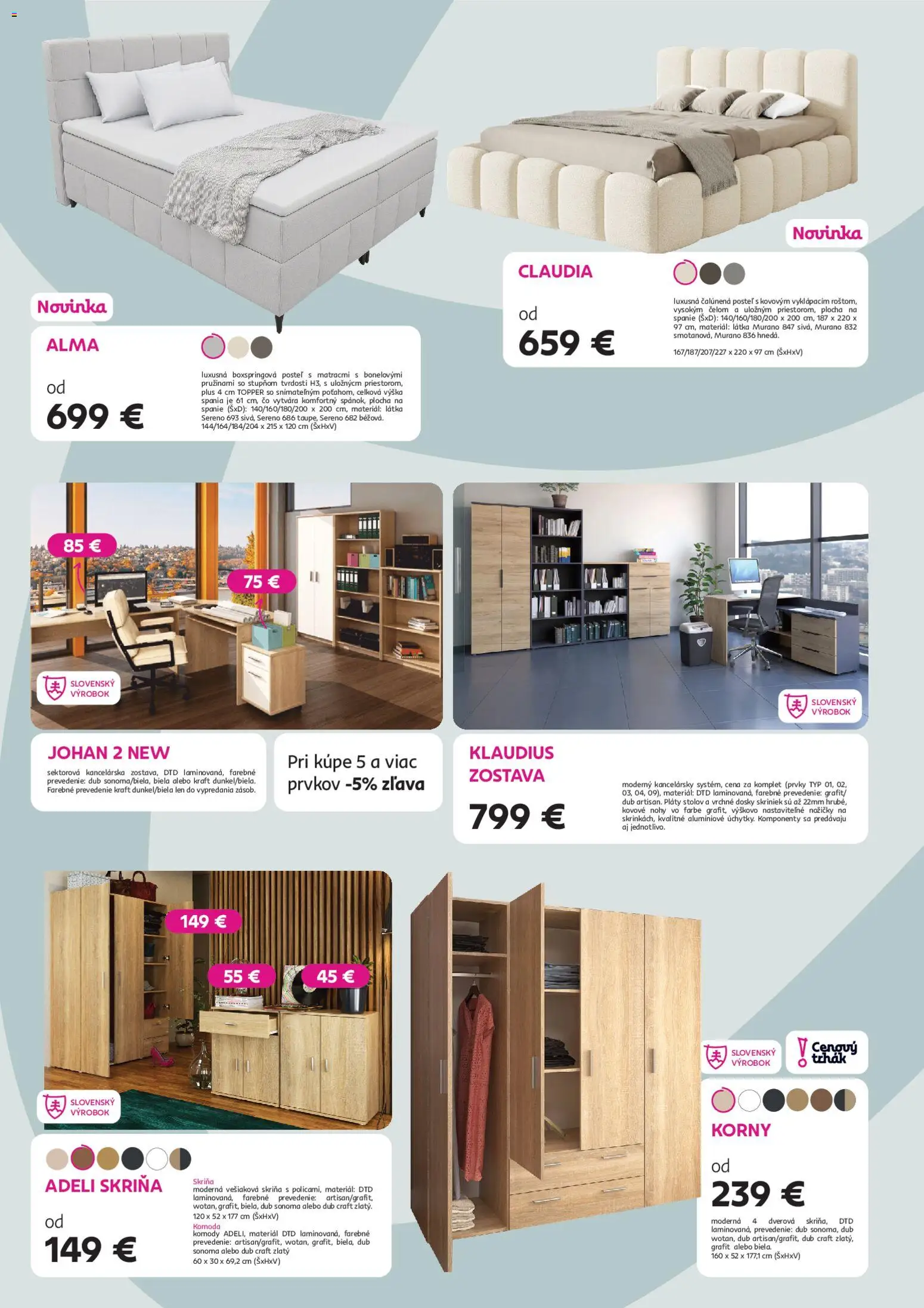 Nové Kondela akcie – leták je platný od 11.02.2026 | Strana: 6 | Produkty: Posteľ, Skriňa, Komody, Komoda