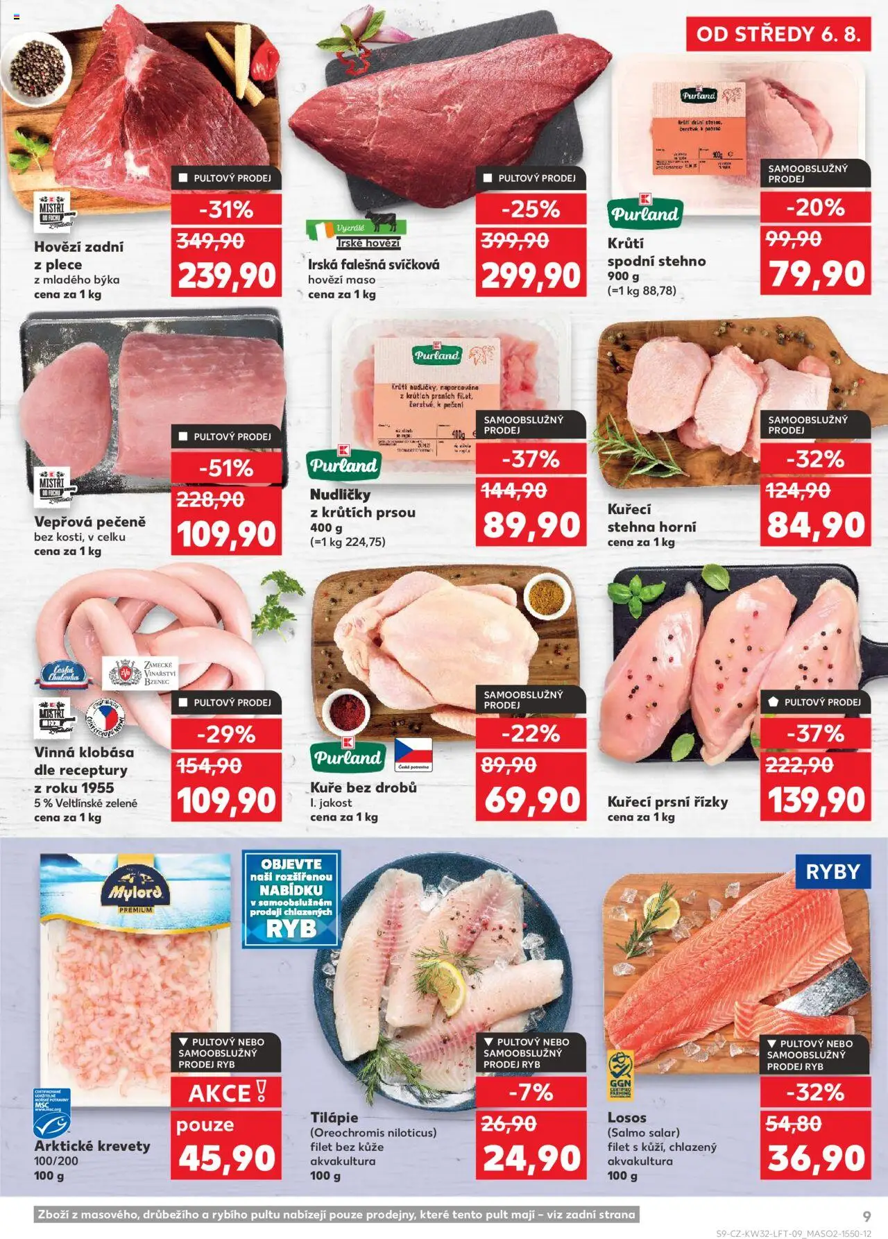 Kaufland leták - Praha 4 od 06.08.2025 | Strana: 9 | Produkty: Hovězí, Kuřecí prsní řízky, Filet, Potraviny
