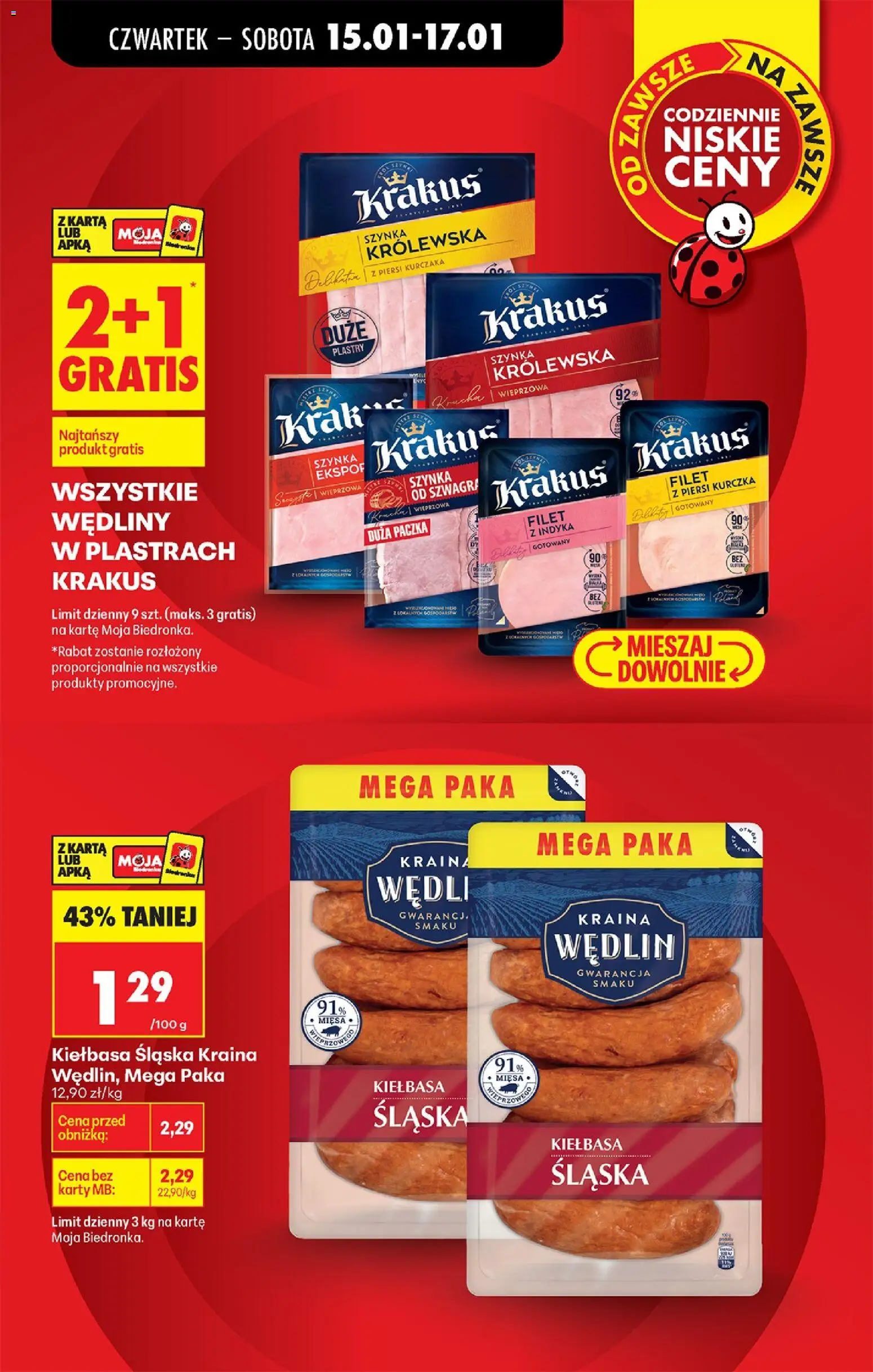 Biedronka gazetka - Oferta w tym tygodniu od 15.01.2026 | Strona: 5 | Produkty: Szynka, Kiełbasa śląska, Wędliny, Filet z piersi kurczaka
