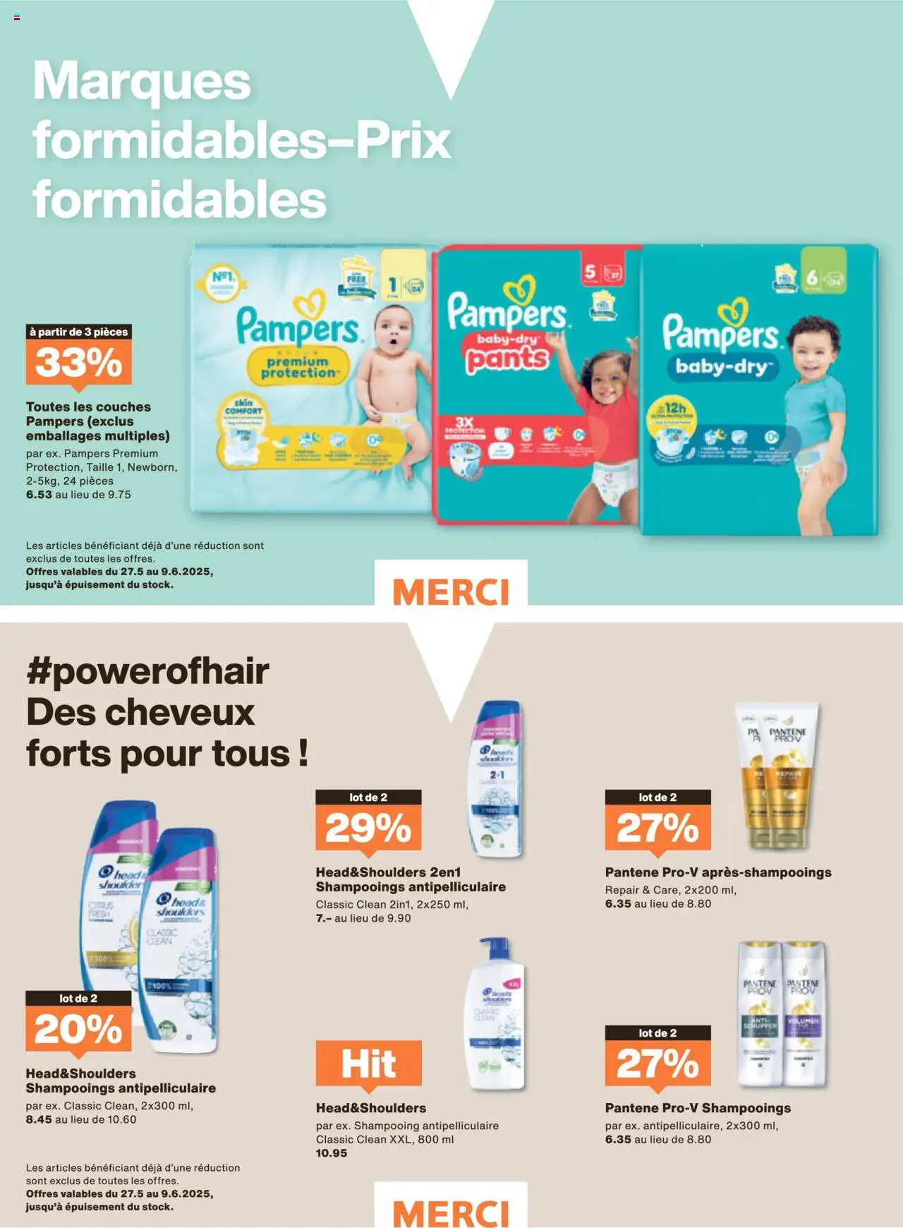 Migros Magazin FR ab 26.05.2025 | Seite: 46 | Produkte: Shampoo, Conditioner, Pampers