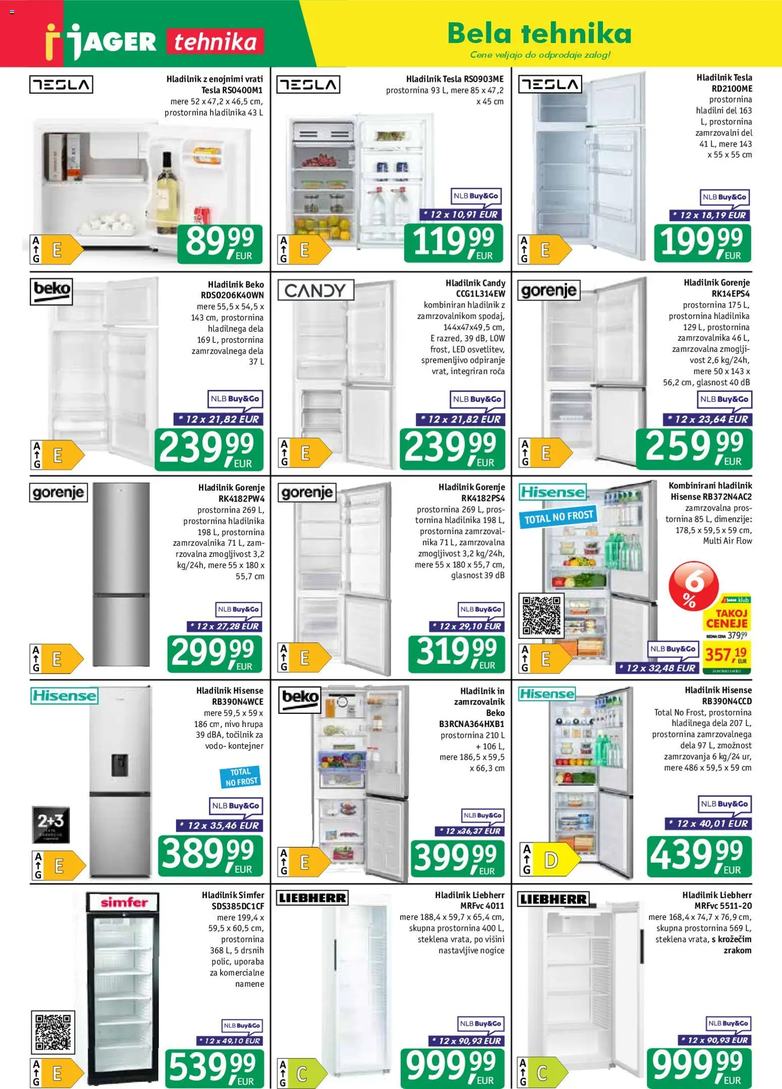 Novi Jager katalog ponudbe – veljaven od 22.04.2026 | Stran: 14 | Izdelki: Hladilnik, Zamrzovalnik
