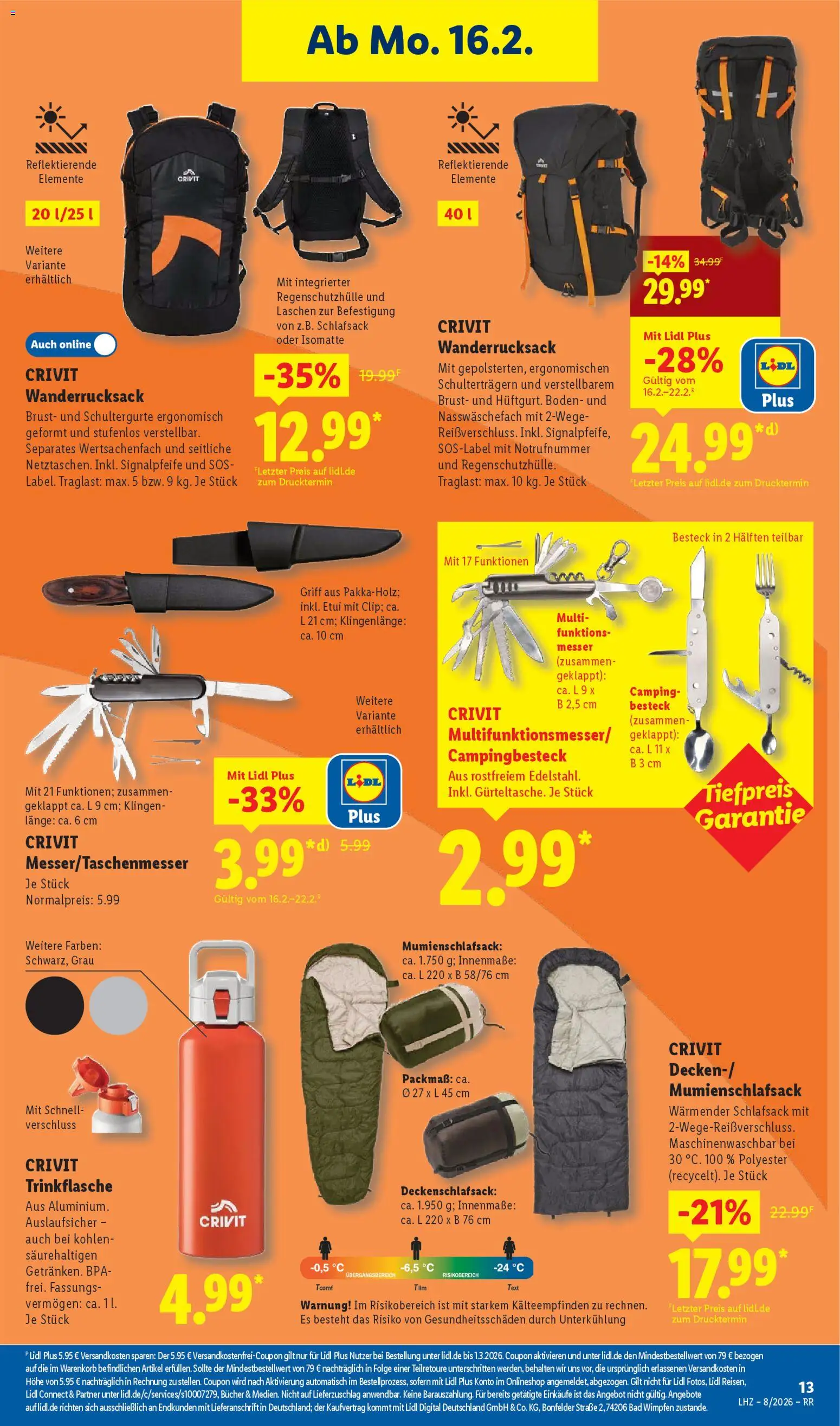 Lidl Prospekt Bestwig – gültig ab 16.02.2026 | Seite: 29 | Produkte: Bad, Schlafsack, Wanderrucksack